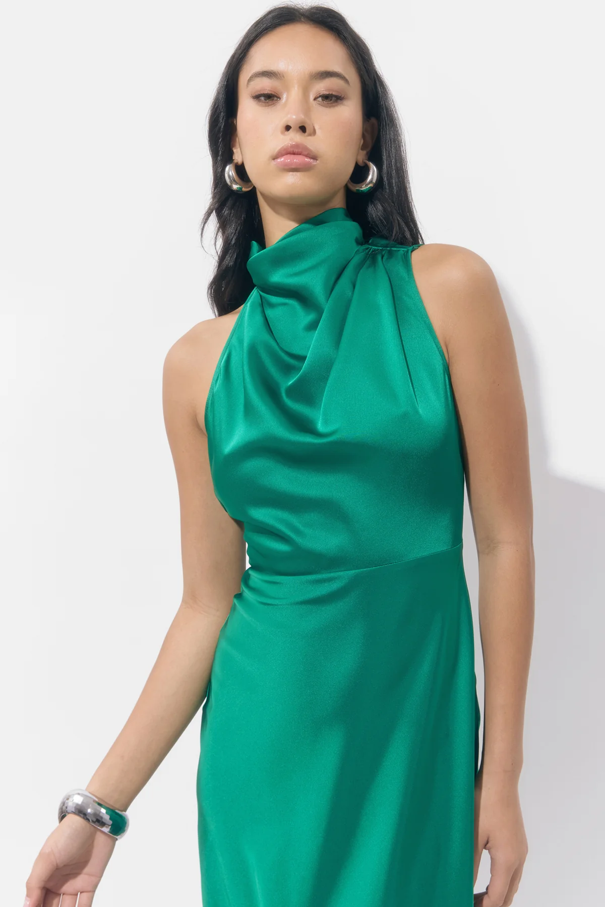 Jodie High Neck Satin Midi Dress - Image 4
