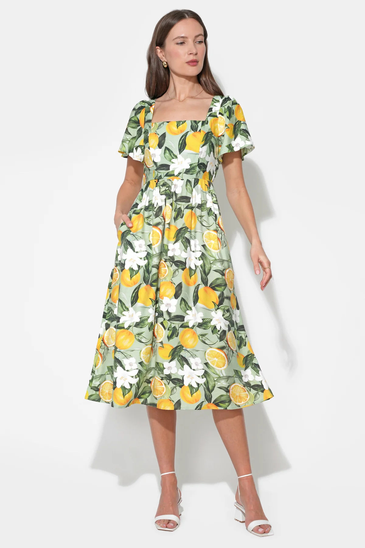 Kailany Bubble Sleeve Lemon Midi Dress