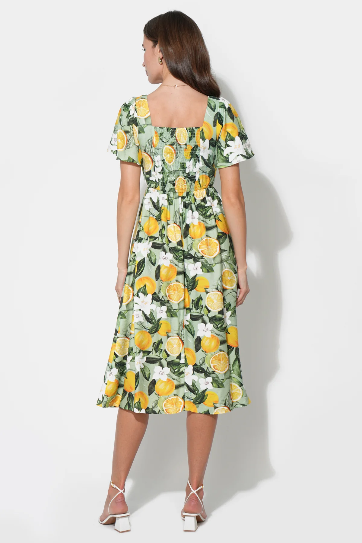 Kailany Bubble Sleeve Lemon Midi Dress - Image 2