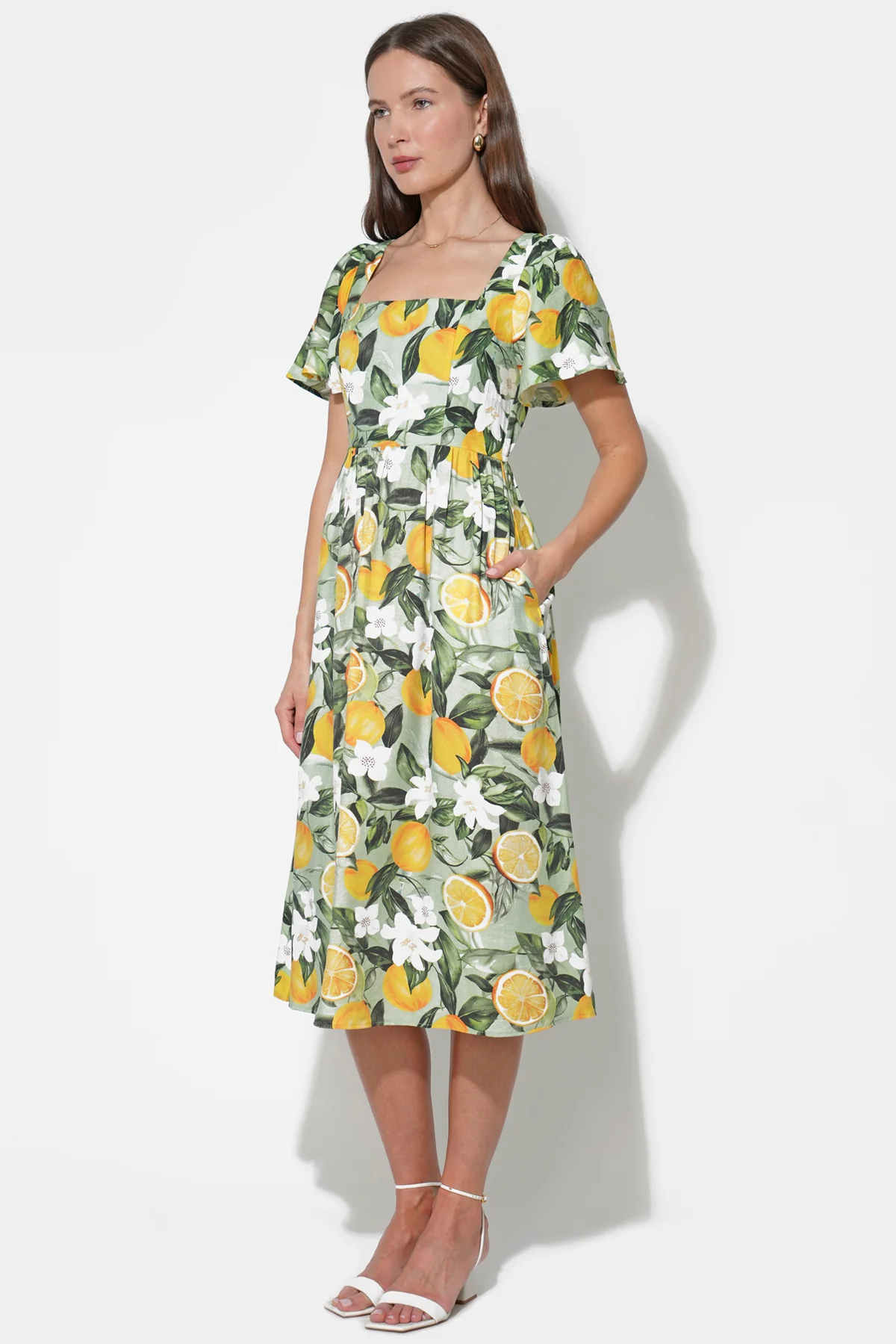 Kailany Bubble Sleeve Lemon Midi Dress - Image 3