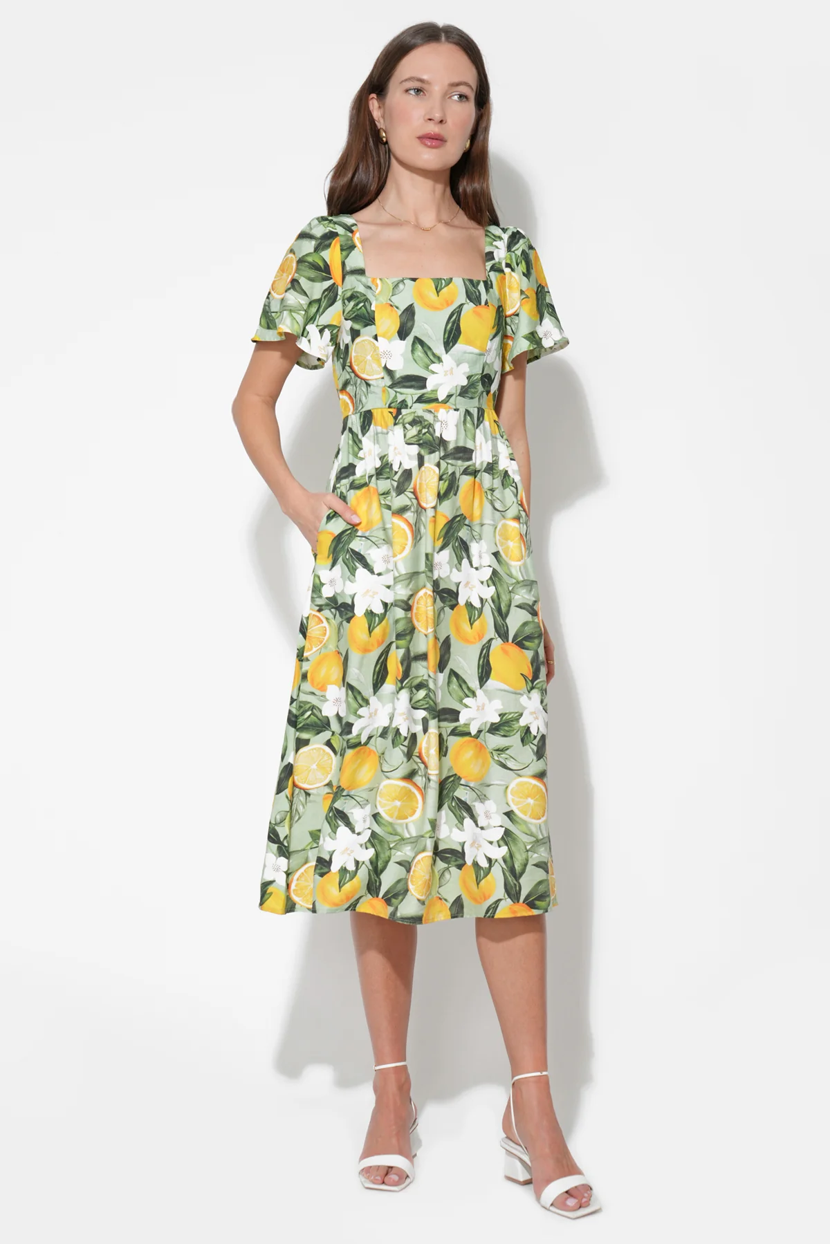 Kailany Bubble Sleeve Lemon Midi Dress - Image 4