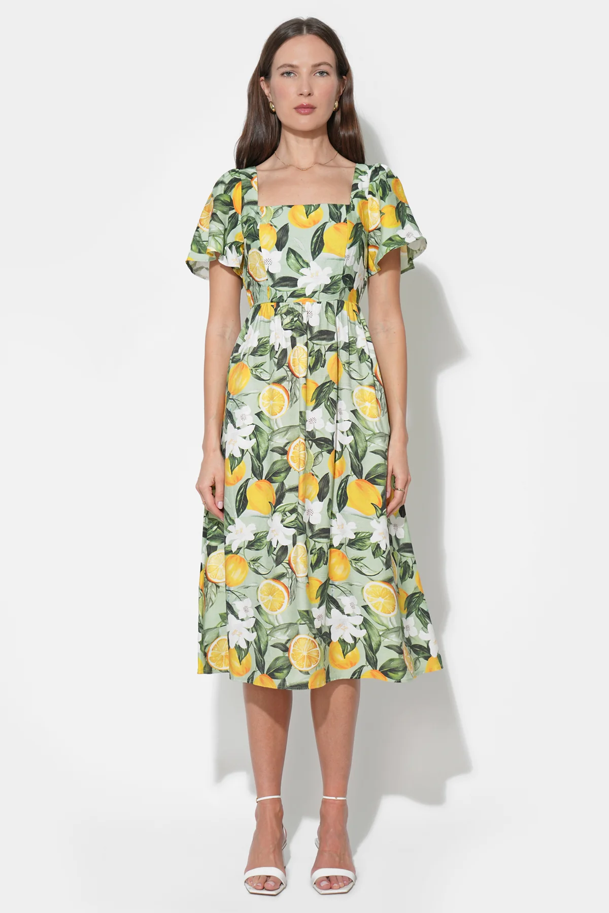 Kailany Bubble Sleeve Lemon Midi Dress - Image 5