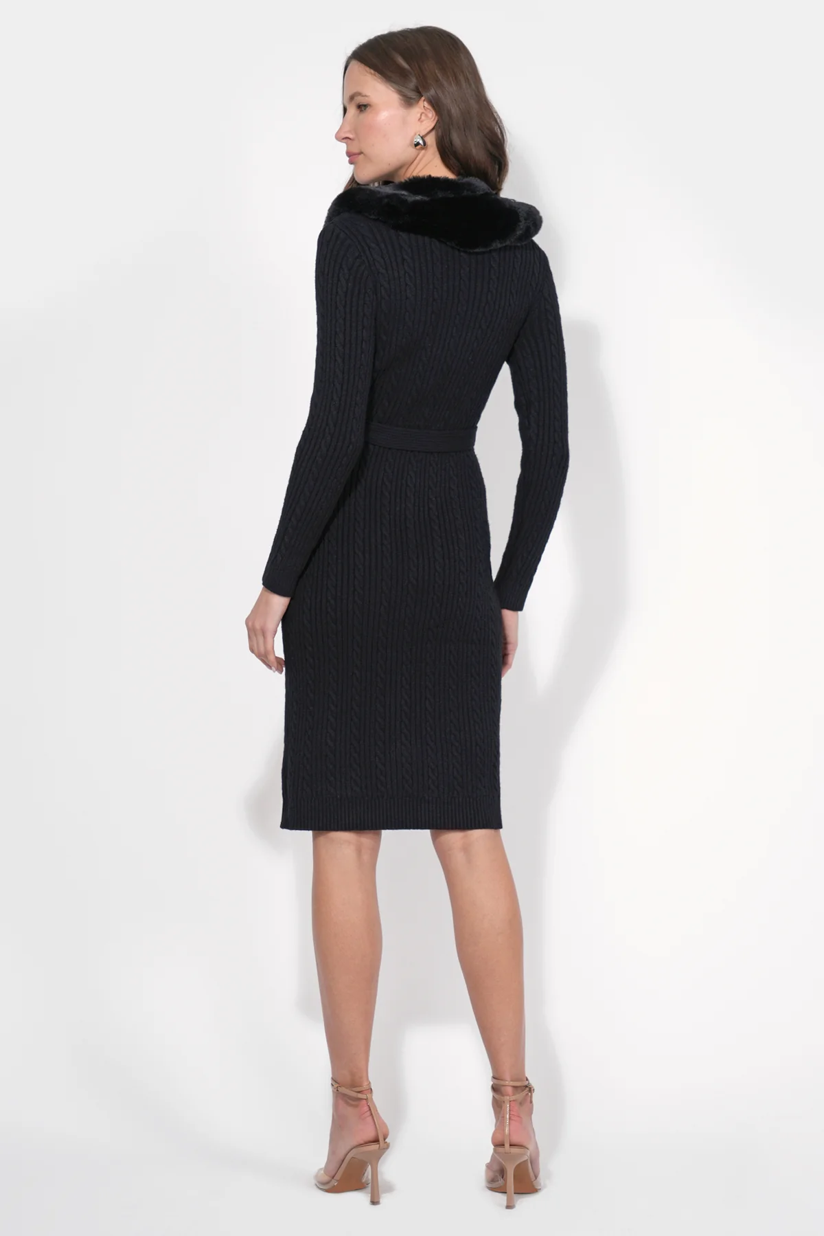 Karlene Detachable Faux Fur Collar Sweater Dress - Image 2