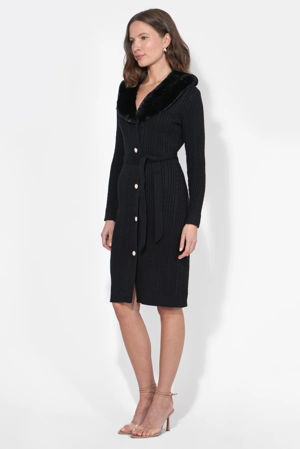 Karlene Detachable Faux Fur Collar Sweater Dress - Image 3