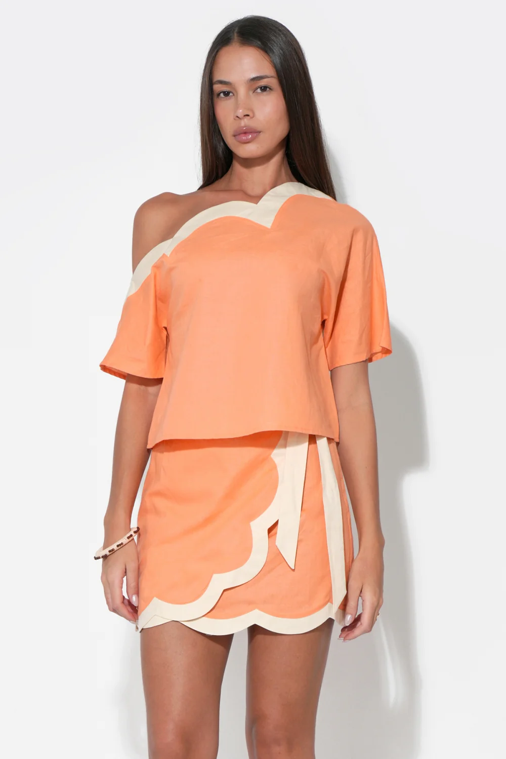 Kennedy Scalloped Linen Wrap Mini Skirt - Image 4
