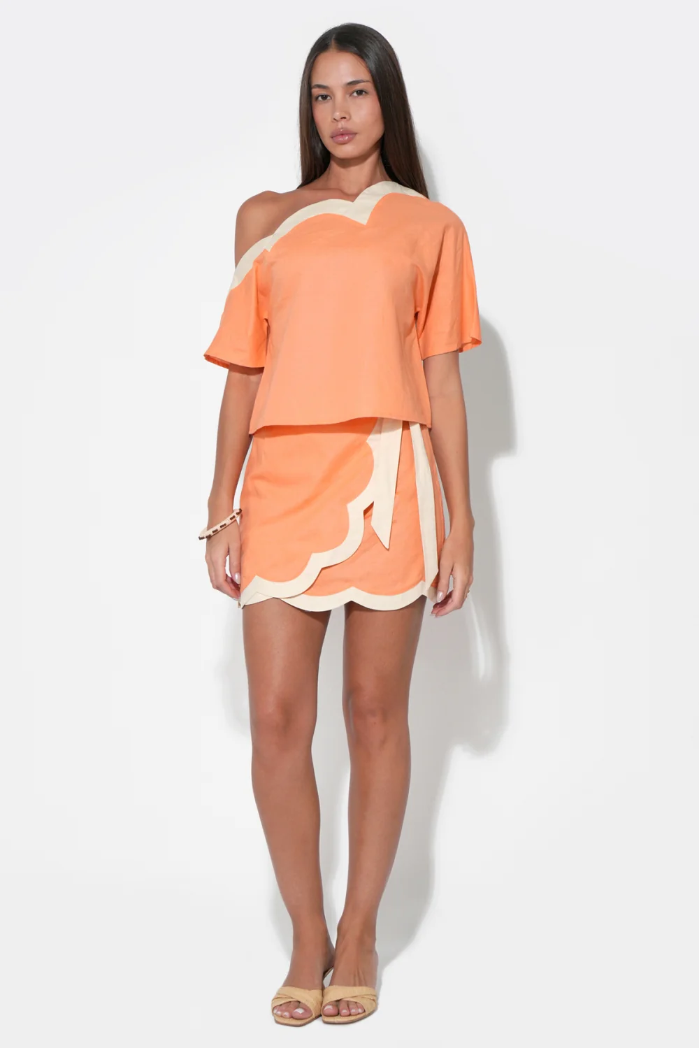 Kennedy Scalloped Linen Wrap Mini Skirt - Image 7