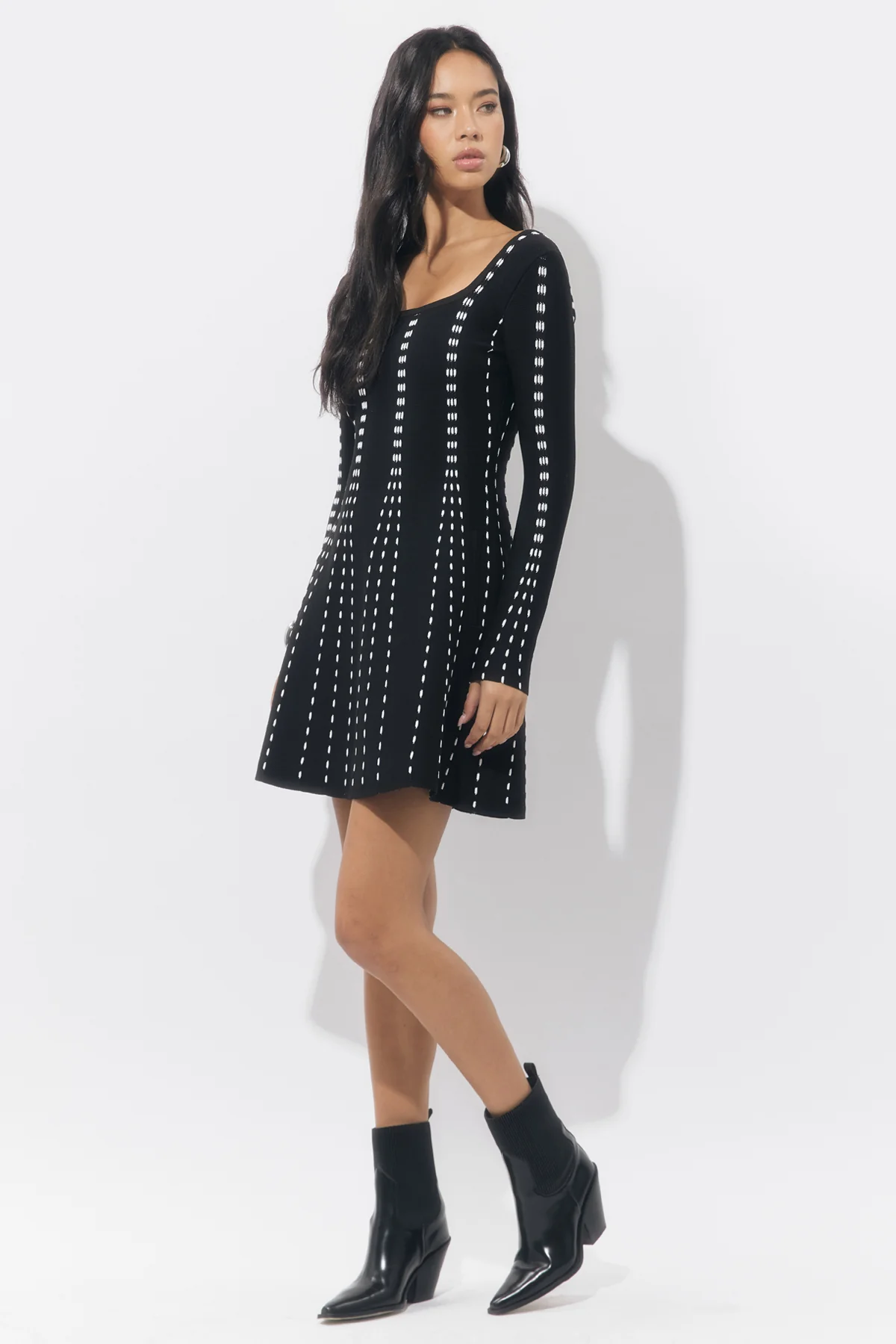 Kira Square Neck Stripe Sweater Mini Dress - Image 3