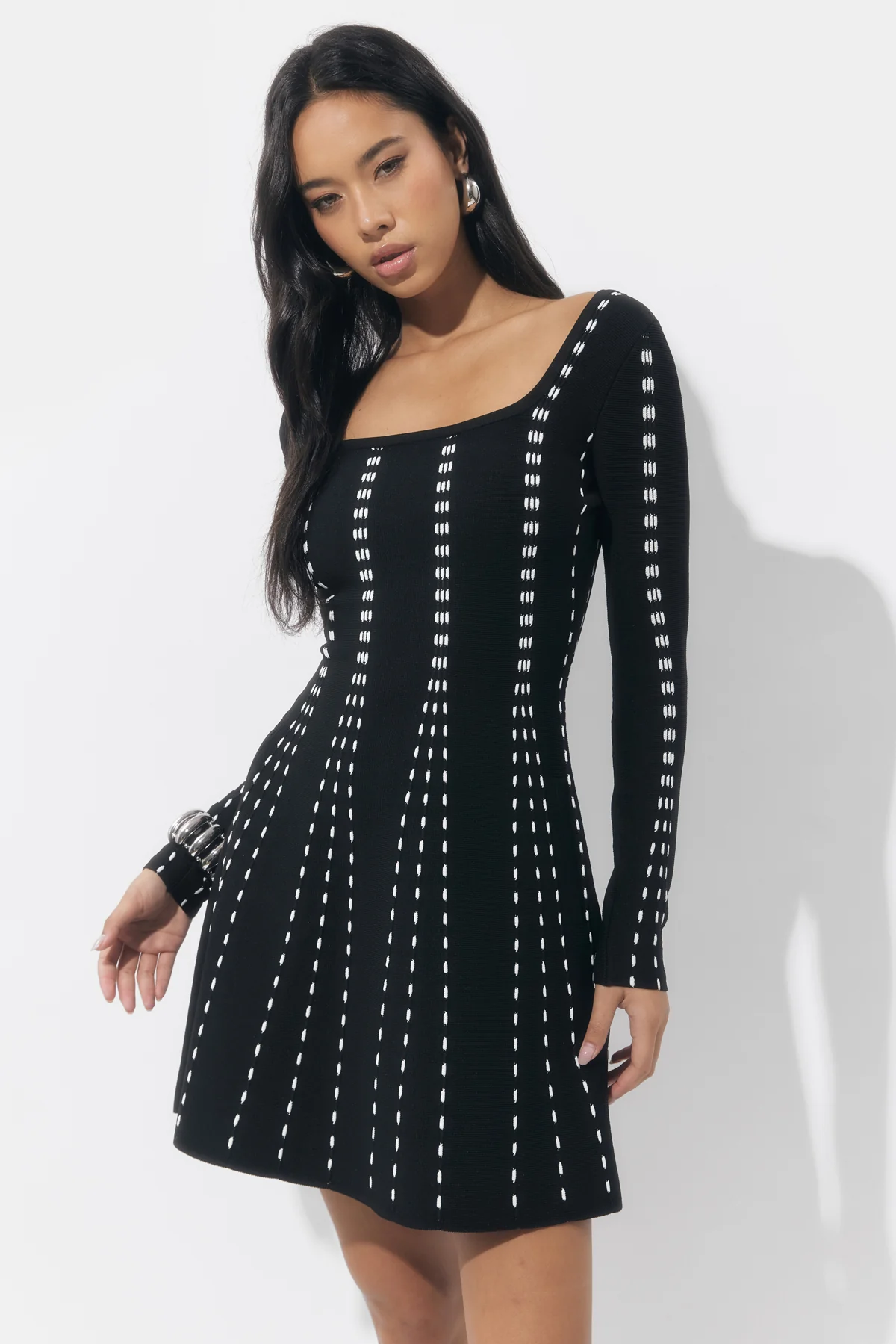 Kira Square Neck Stripe Sweater Mini Dress - Image 4
