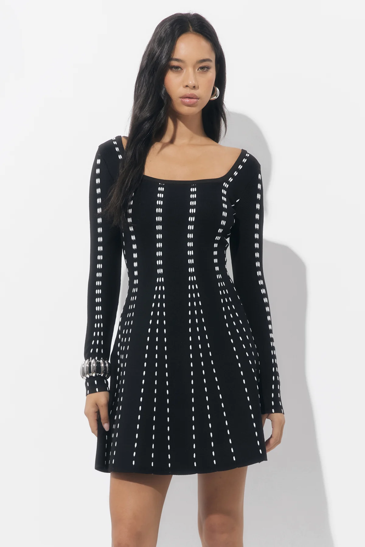 Kira Square Neck Stripe Sweater Mini Dress - Image 6