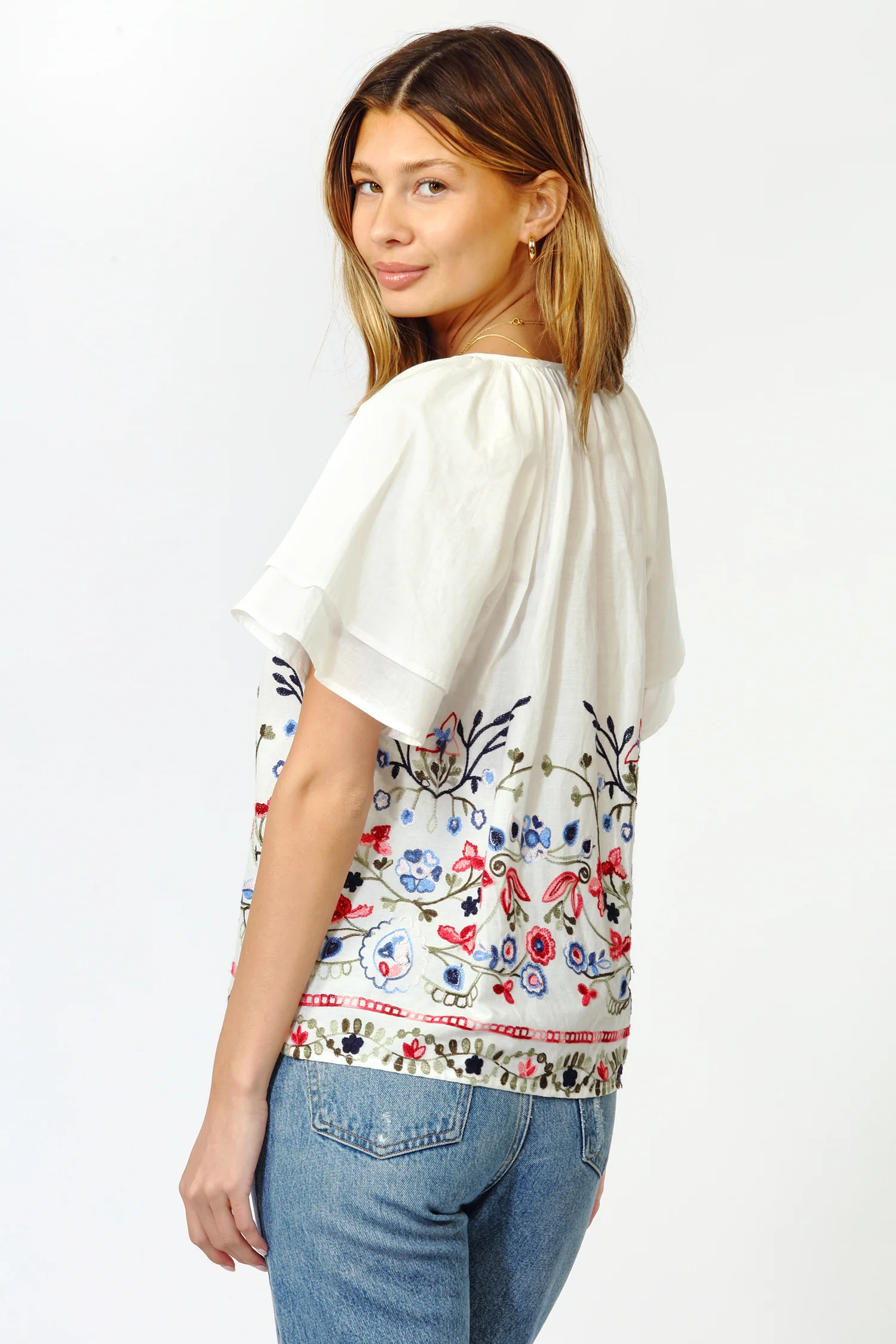 Konnie Embroidered Flutter Sleeve Blouse - Image 3
