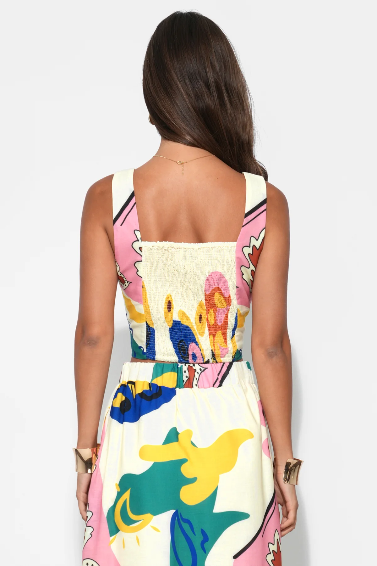 Kylie Square Neck Smocked Back Printed Top - Image 2