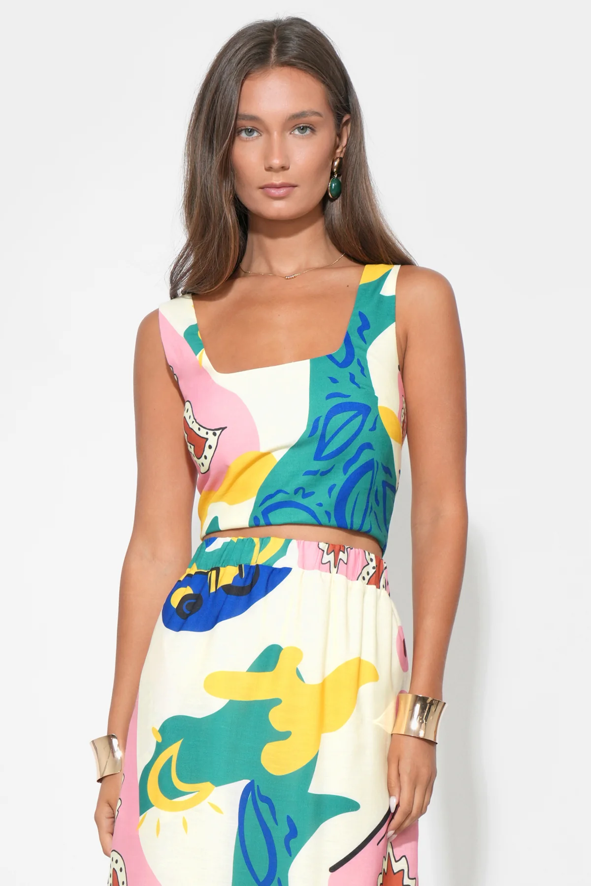 Kylie Square Neck Smocked Back Printed Top - Image 4