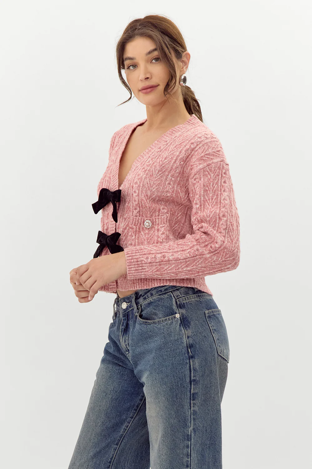 Lauren Bow Front Jeweled Cardigan - Image 3