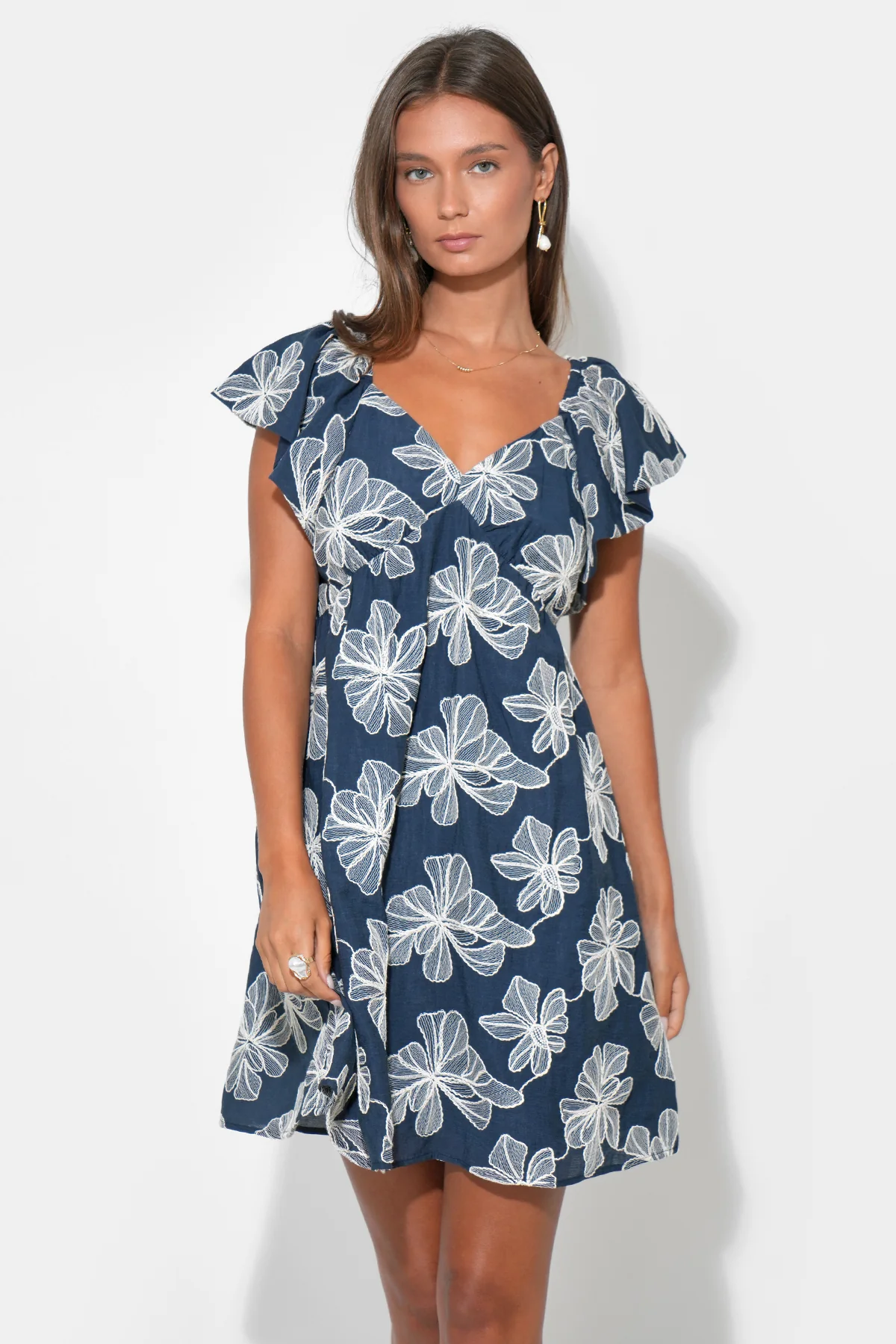 Lilah Ruffle Sleeve Embroidery Mini Dress
