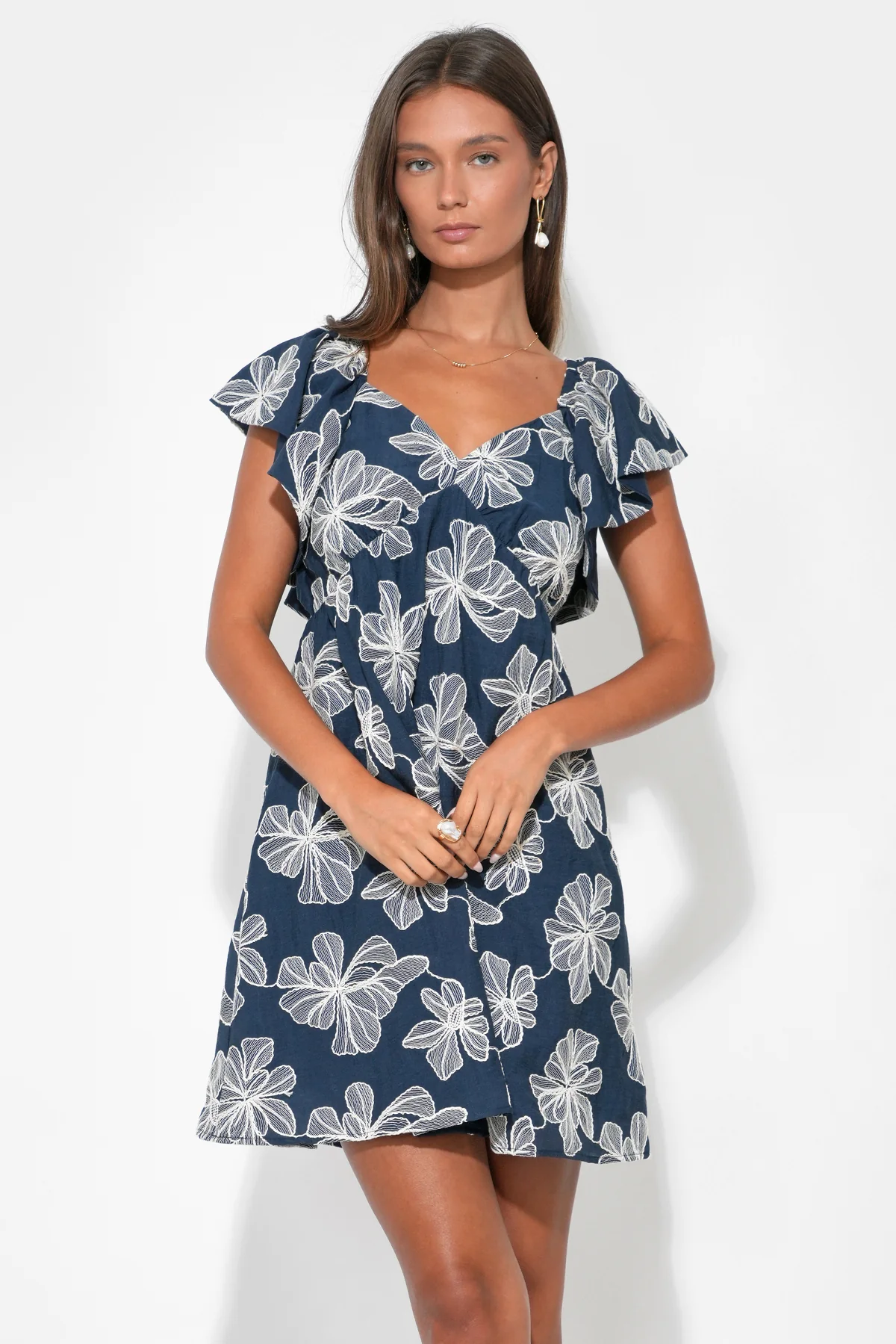 Lilah Ruffle Sleeve Embroidery Mini Dress - Image 3