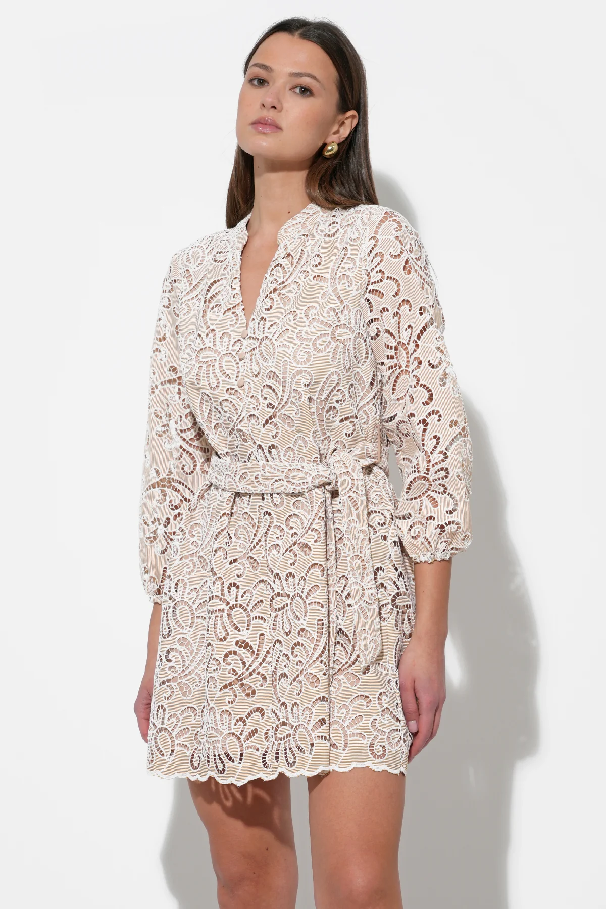 Lina Embroidered Eyelet Scalloped Belted Dress - Image 3