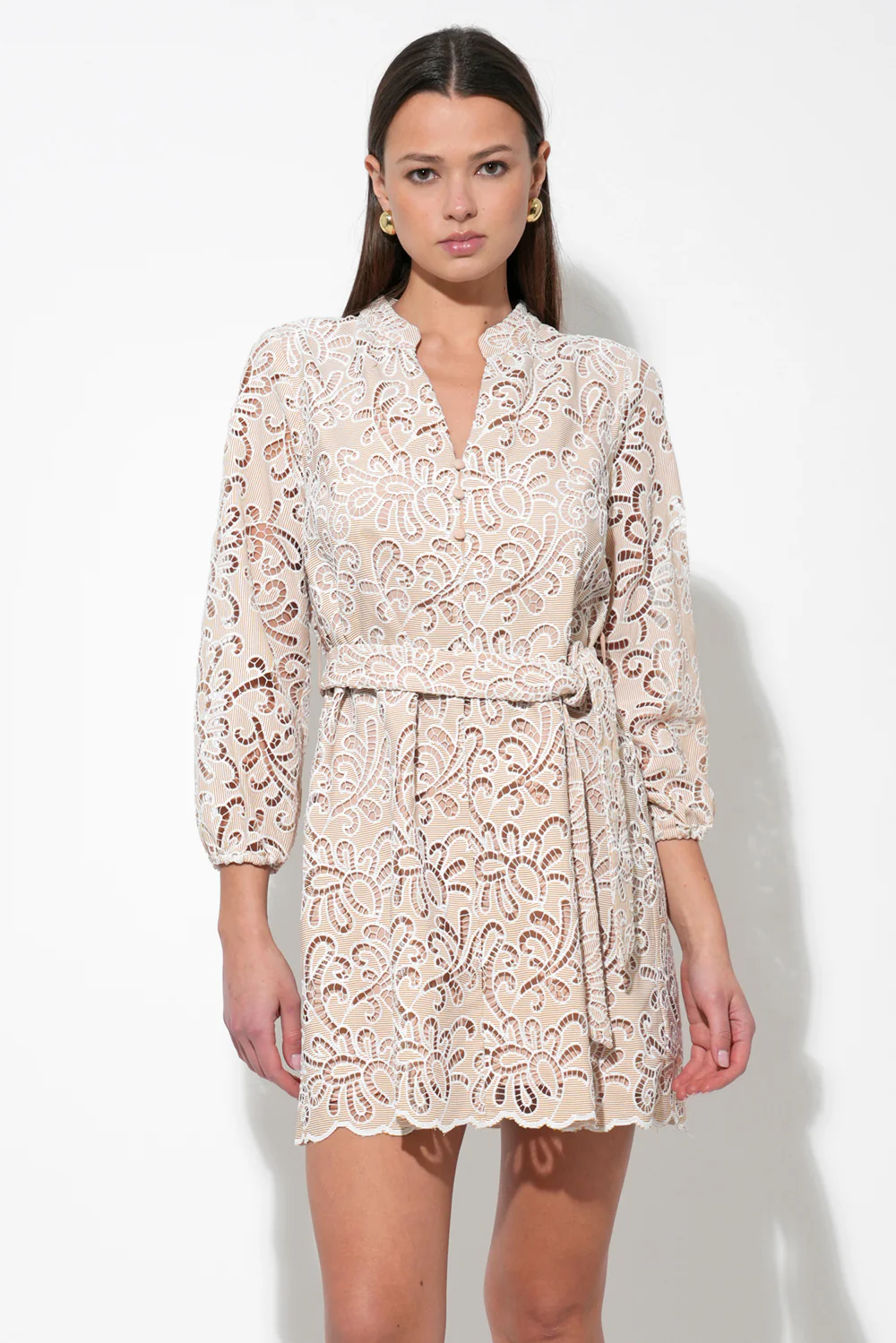 Lina Embroidered Eyelet Scalloped Belted Dress - Image 4