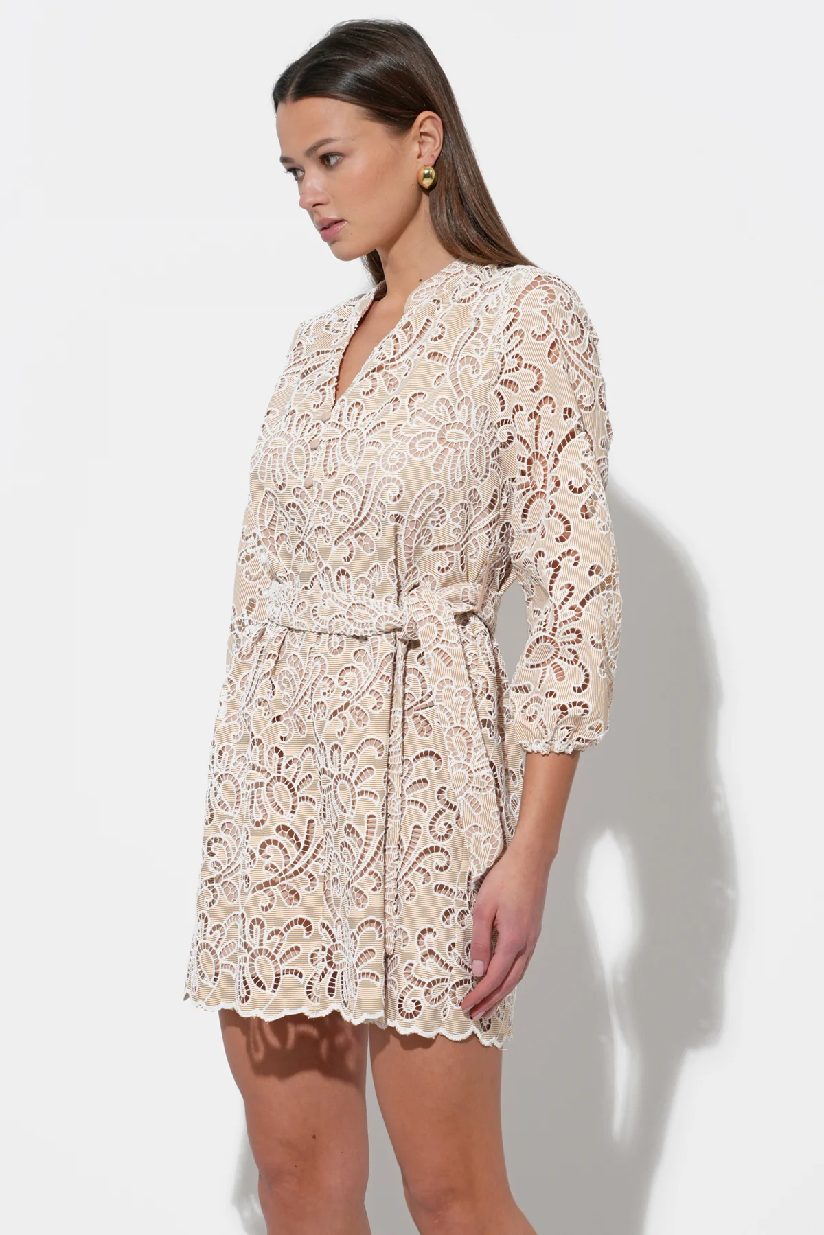 Lina Embroidered Eyelet Scalloped Belted Dress - Image 5