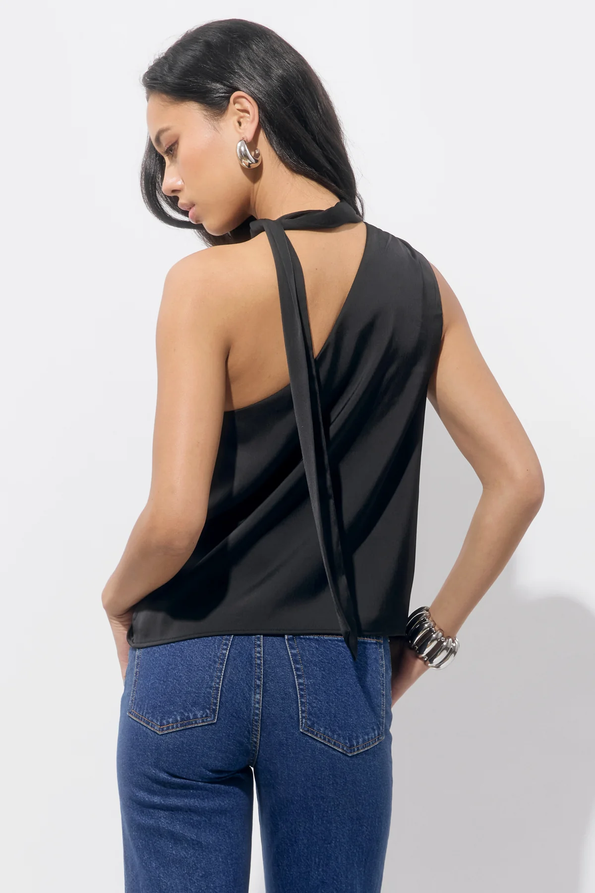 Lisette Scarf One Shoulder Black Top - Image 2