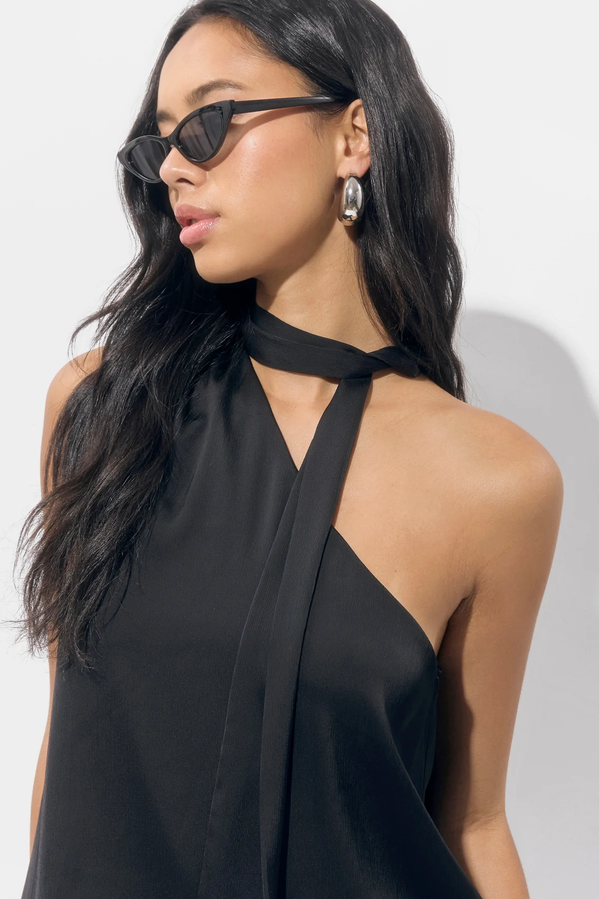 Lisette Scarf One Shoulder Black Top - Image 4