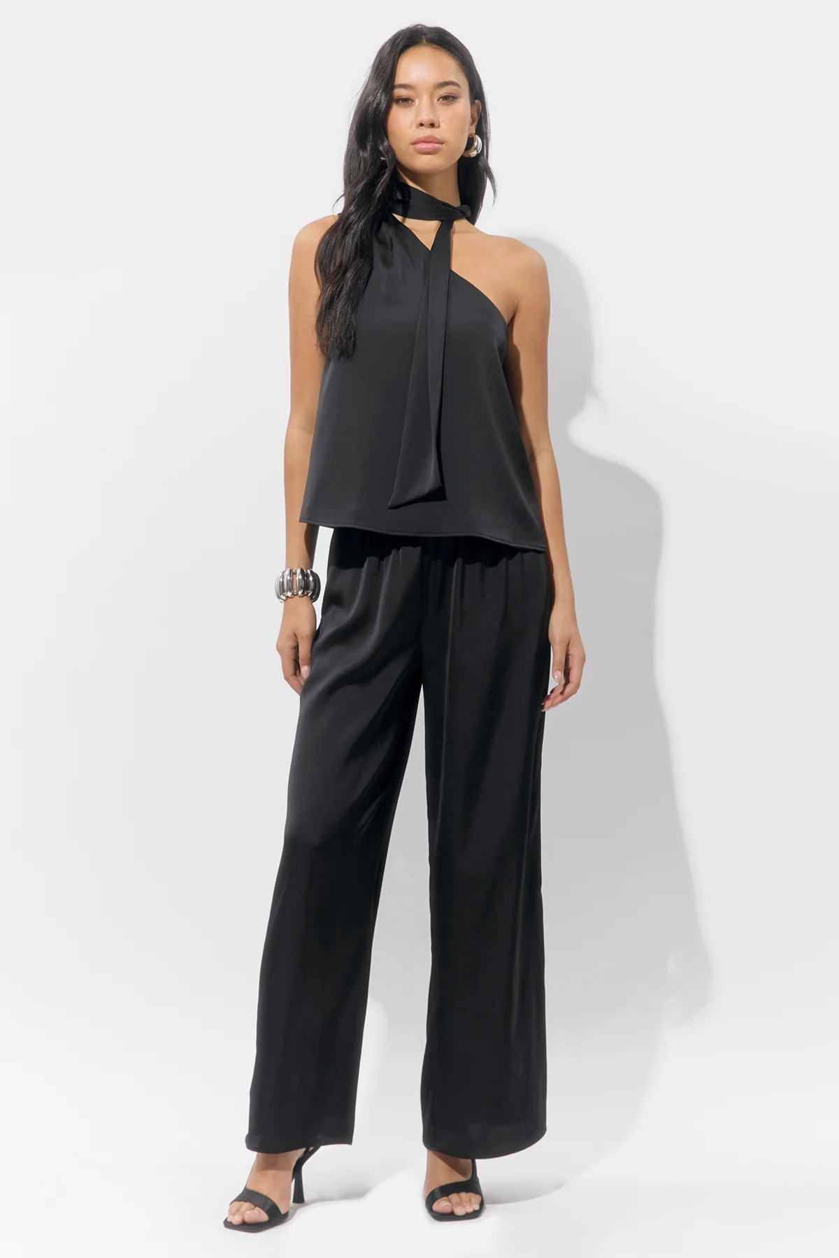 Lisette Scarf One Shoulder Black Top - Image 6