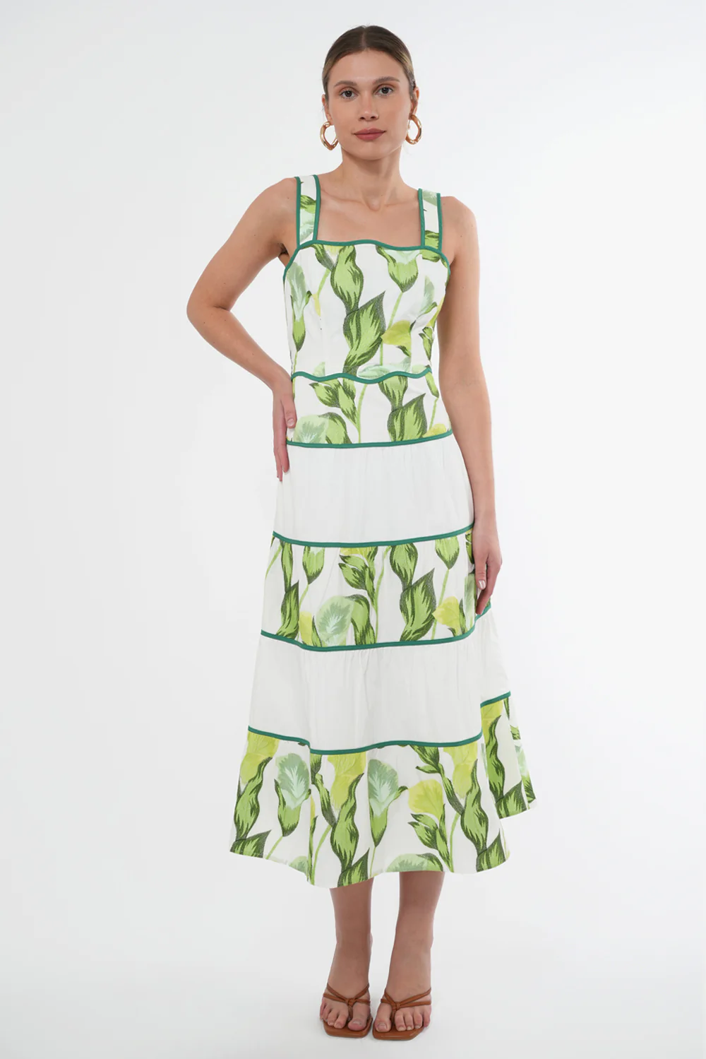 Lisha Tiered Embroidered Blocked Midi Dress - Image 3