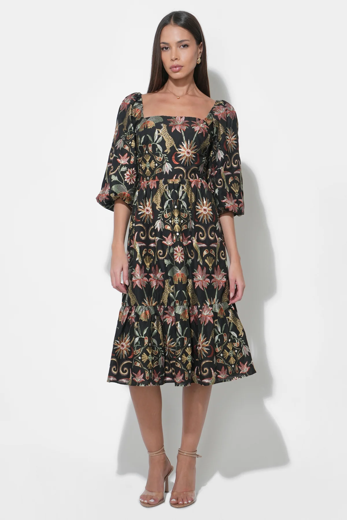 Lydia Bubble Sleeve Square Neck Midi Dress - Image 3