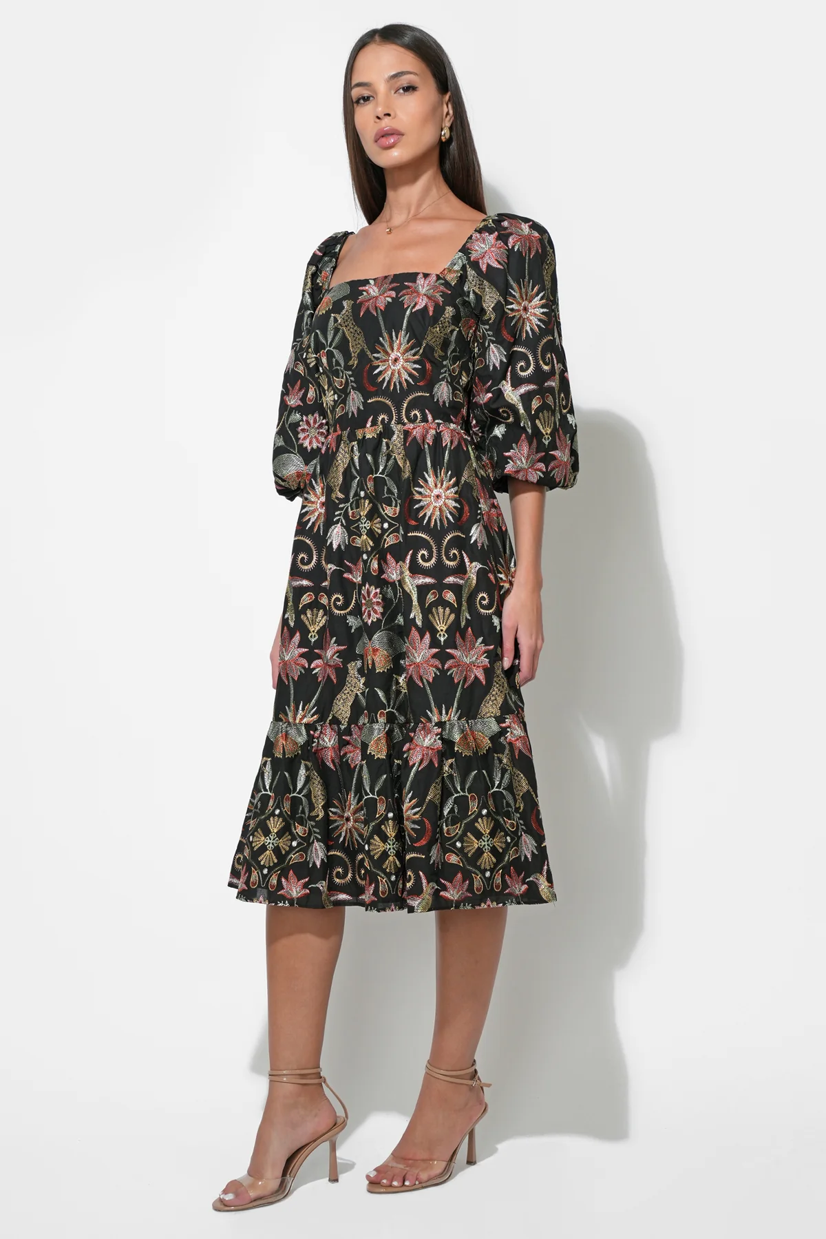 Lydia Bubble Sleeve Square Neck Midi Dress - Image 4
