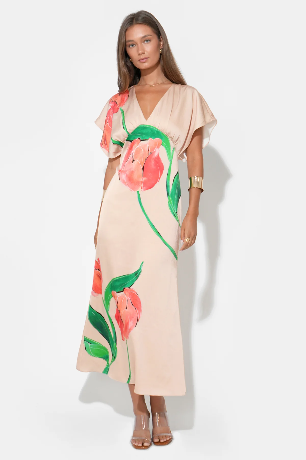 Madelyn Flutter Sleeve Large Floral Midi Dress - Image 2