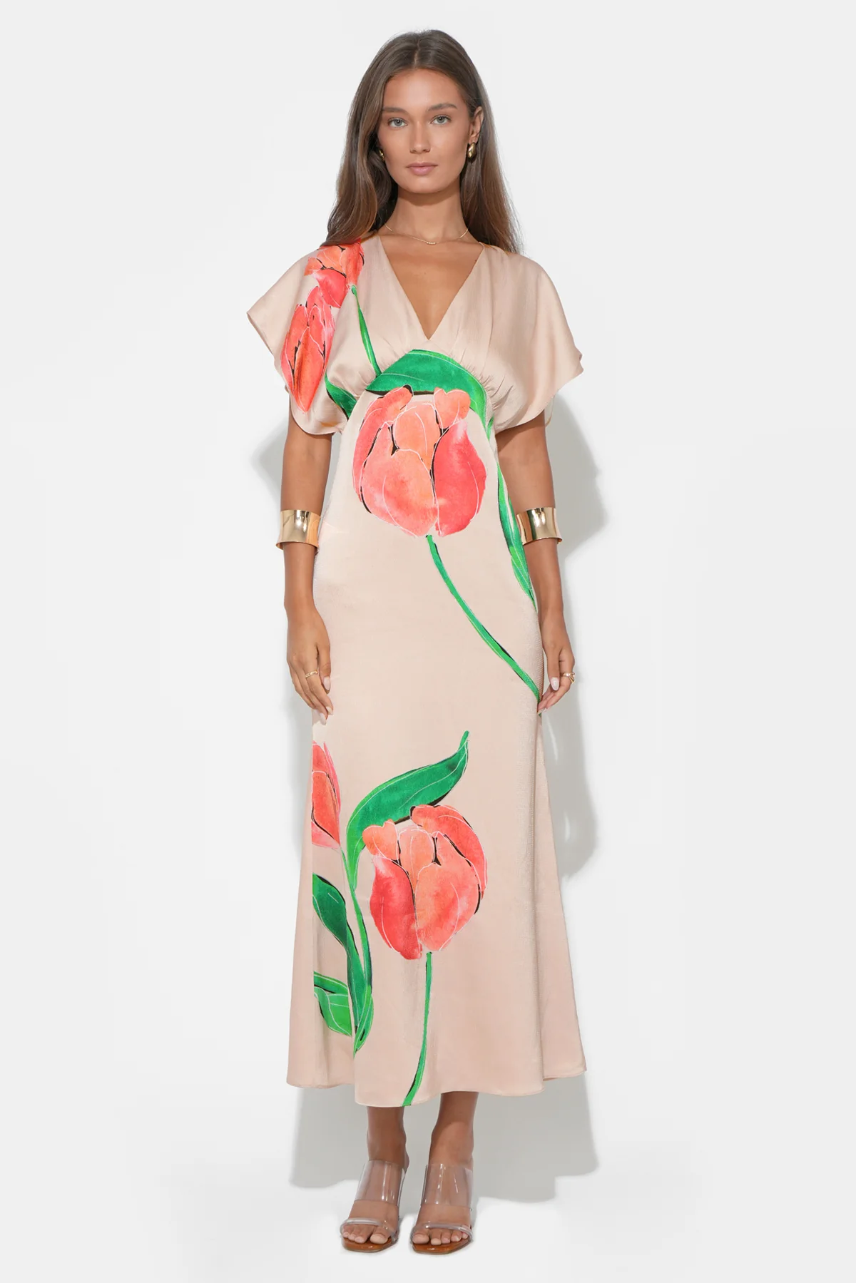 Madelyn Flutter Sleeve Large Floral Midi Dress - Image 4