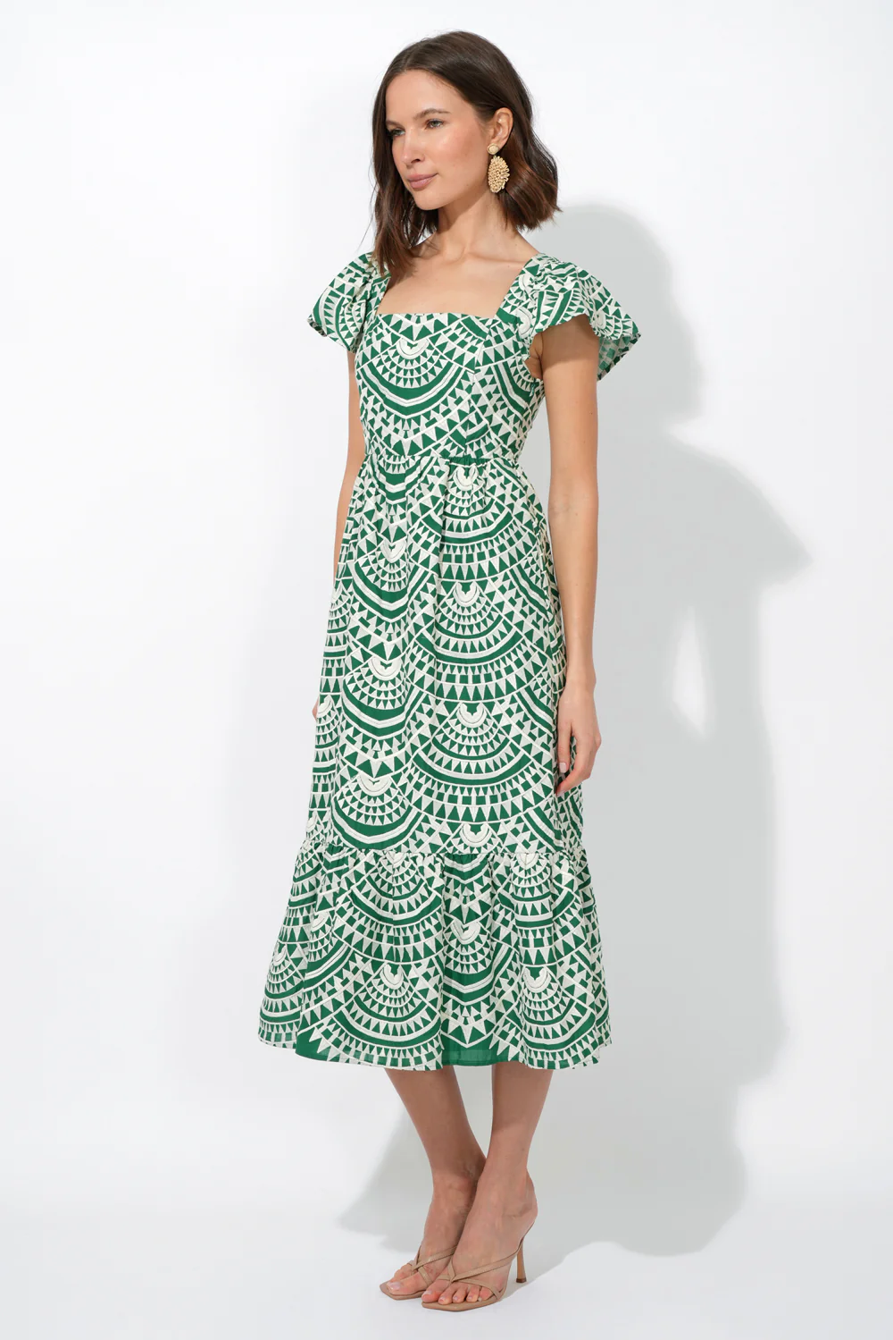 Maja Cotton Crochet Flutter Sleeve Midi Dress - Image 2