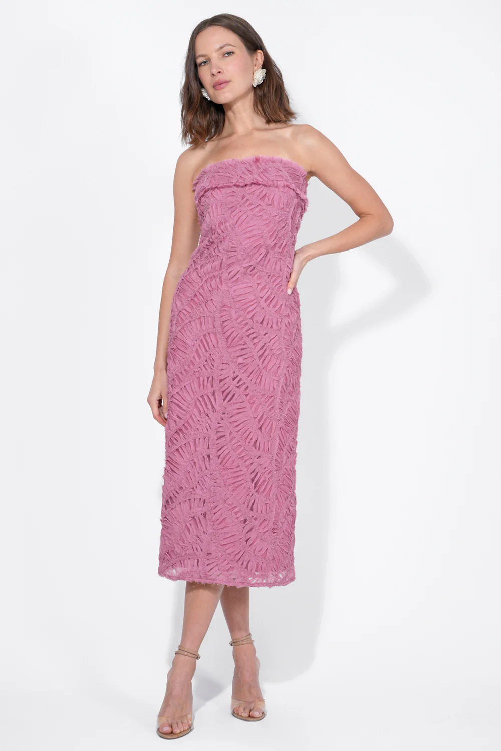 Manon 3D Lace Strapless Midi Dress - Image 4