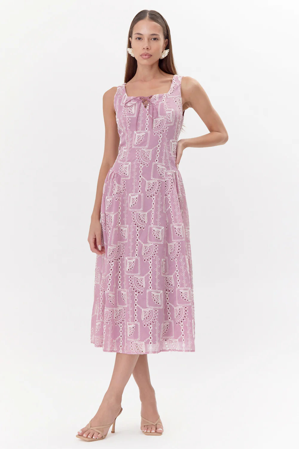 Maven Embroidered Front Tie Midi Dress - Image 3