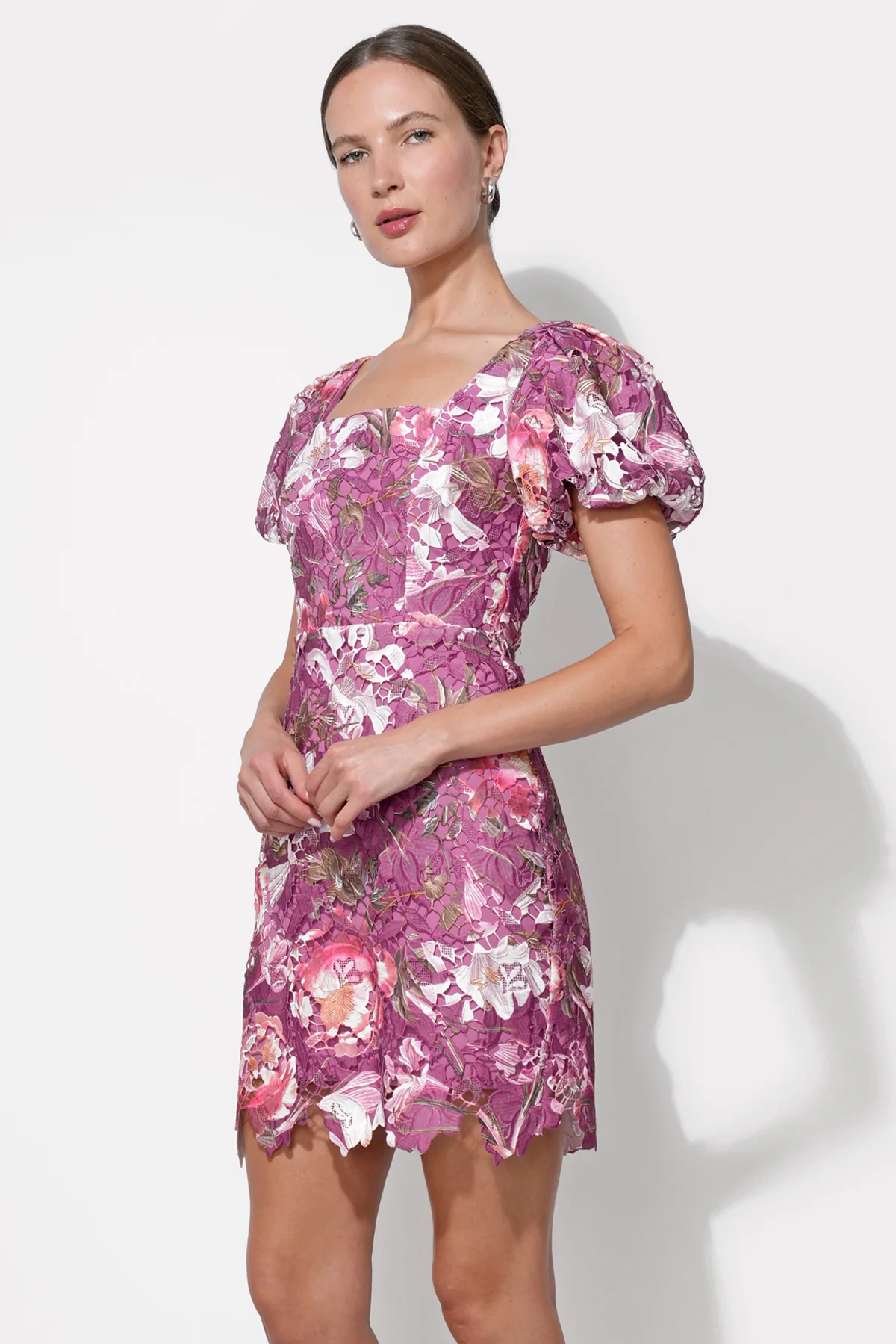 Maybelle Floral Lace Puff Sleeve Mini Dress - Image 2
