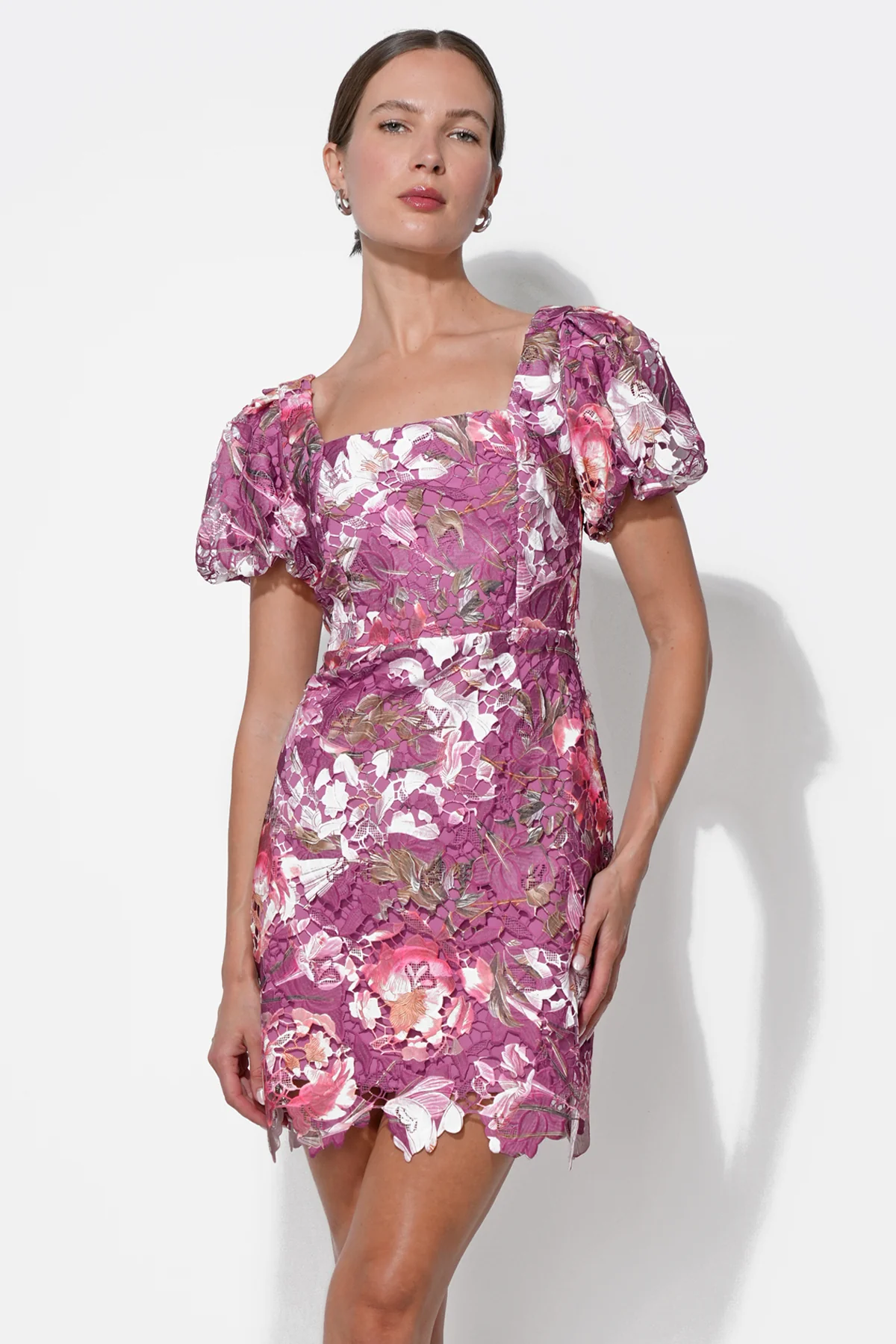 Maybelle Floral Lace Puff Sleeve Mini Dress - Image 3