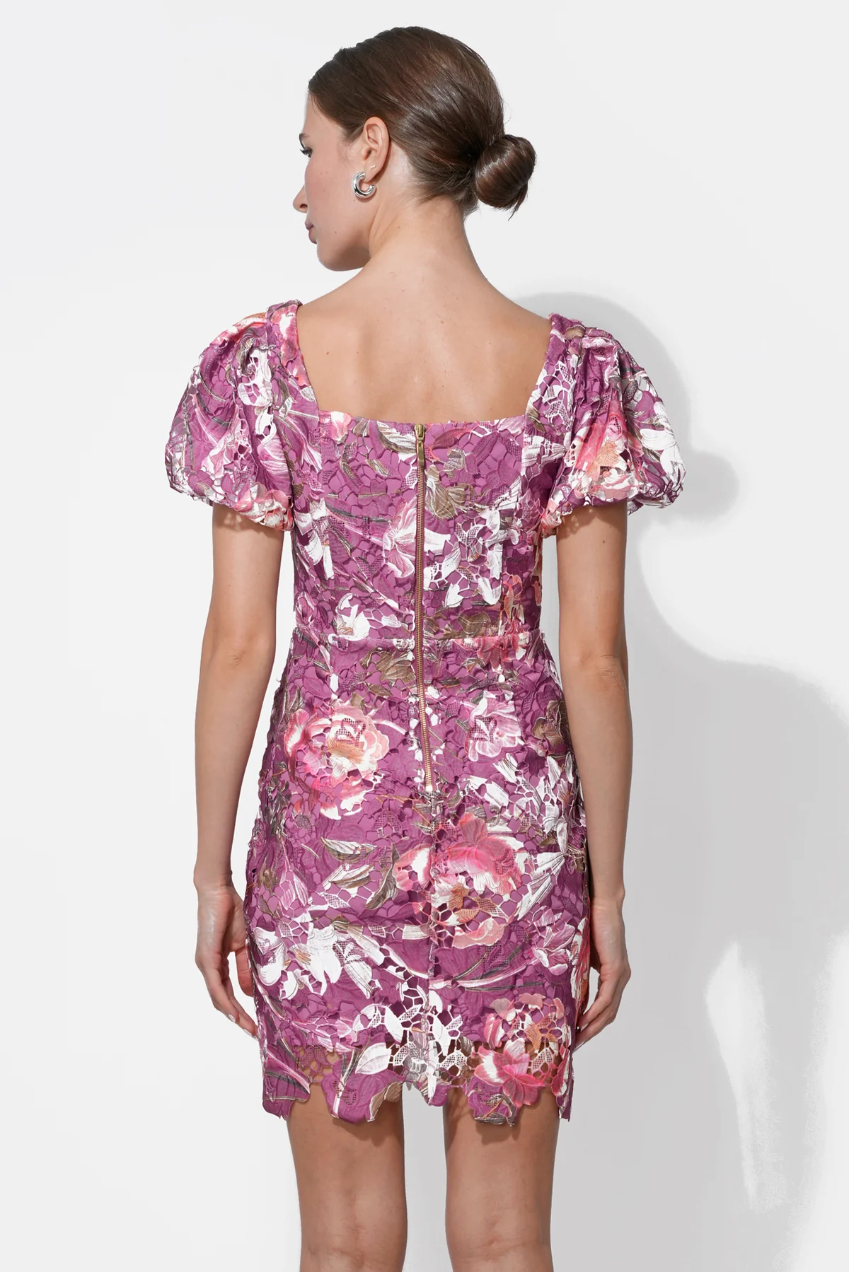 Maybelle Floral Lace Puff Sleeve Mini Dress - Image 4