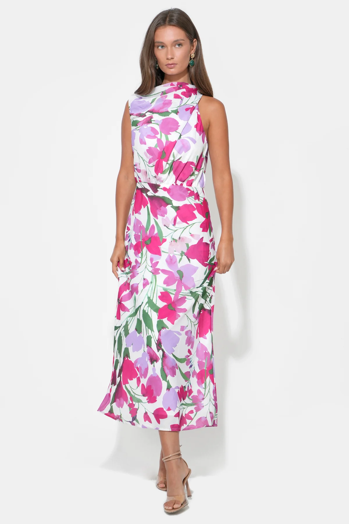Melanie Draped Halter Midi Dress - Image 3