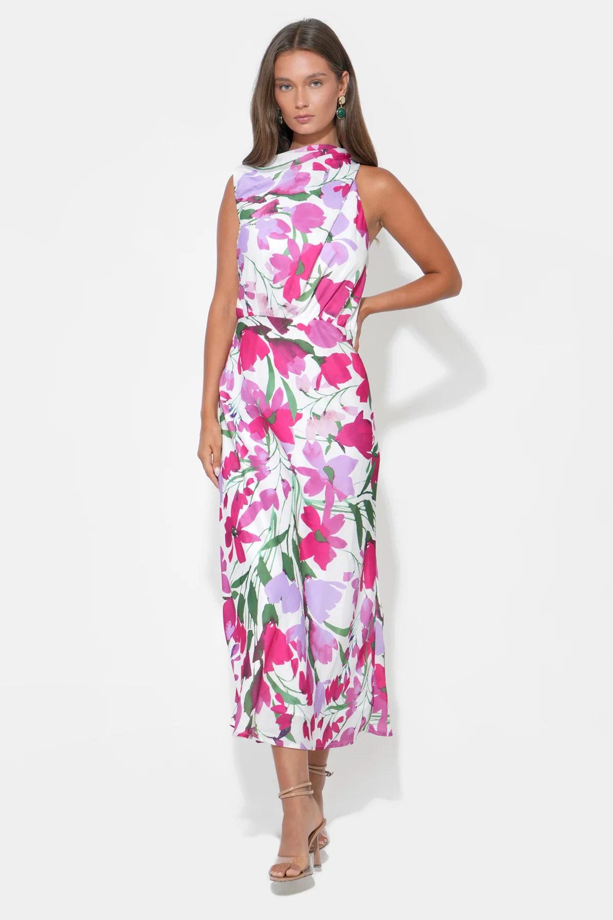 Melanie Draped Halter Midi Dress - Image 4