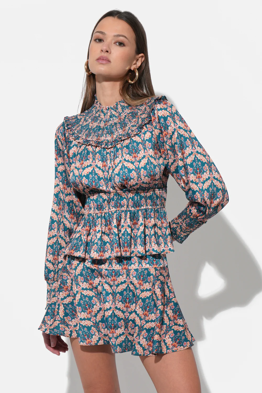 Melodie Smocked Waist Mock Neck Blouse - Image 5