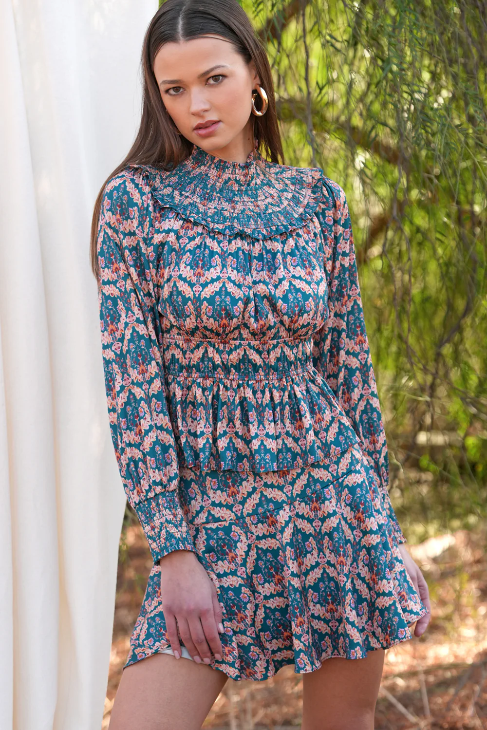 Melodie Smocked Waist Mock Neck Blouse - Image 6