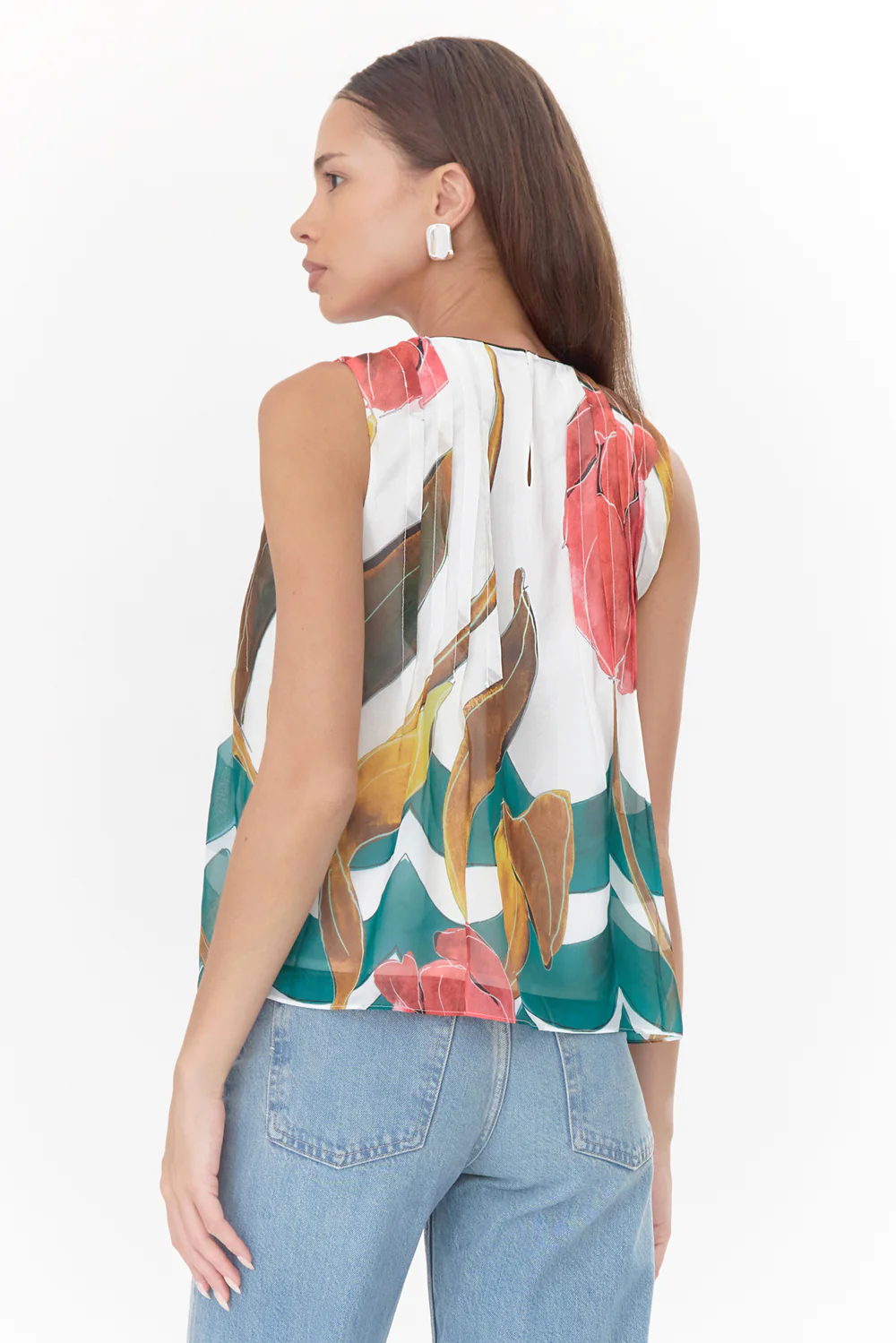 Merida Pintucked Printed Peplum Blouse - Image 3