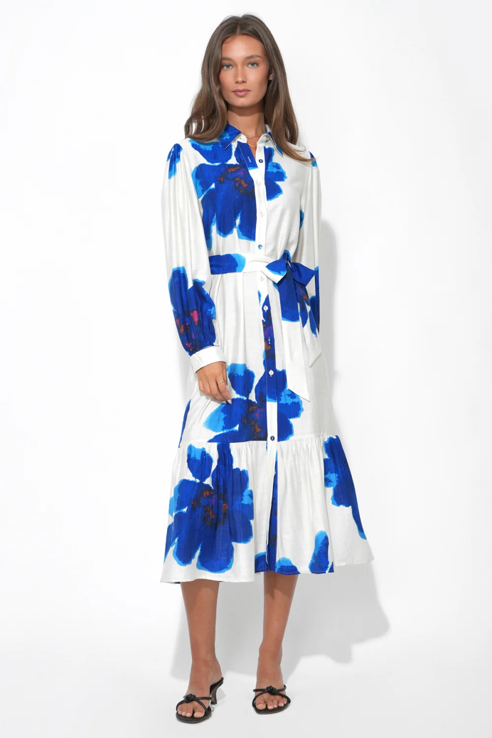 Mila Button Up Printed Floral Midi Dress