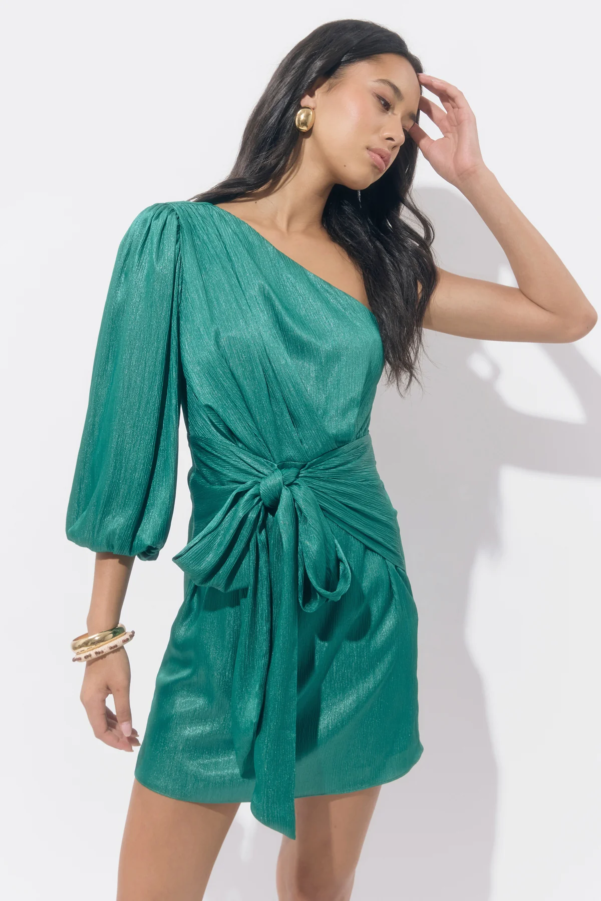 Mira One Shoulder Tie Belt Mini Dress - Image 4