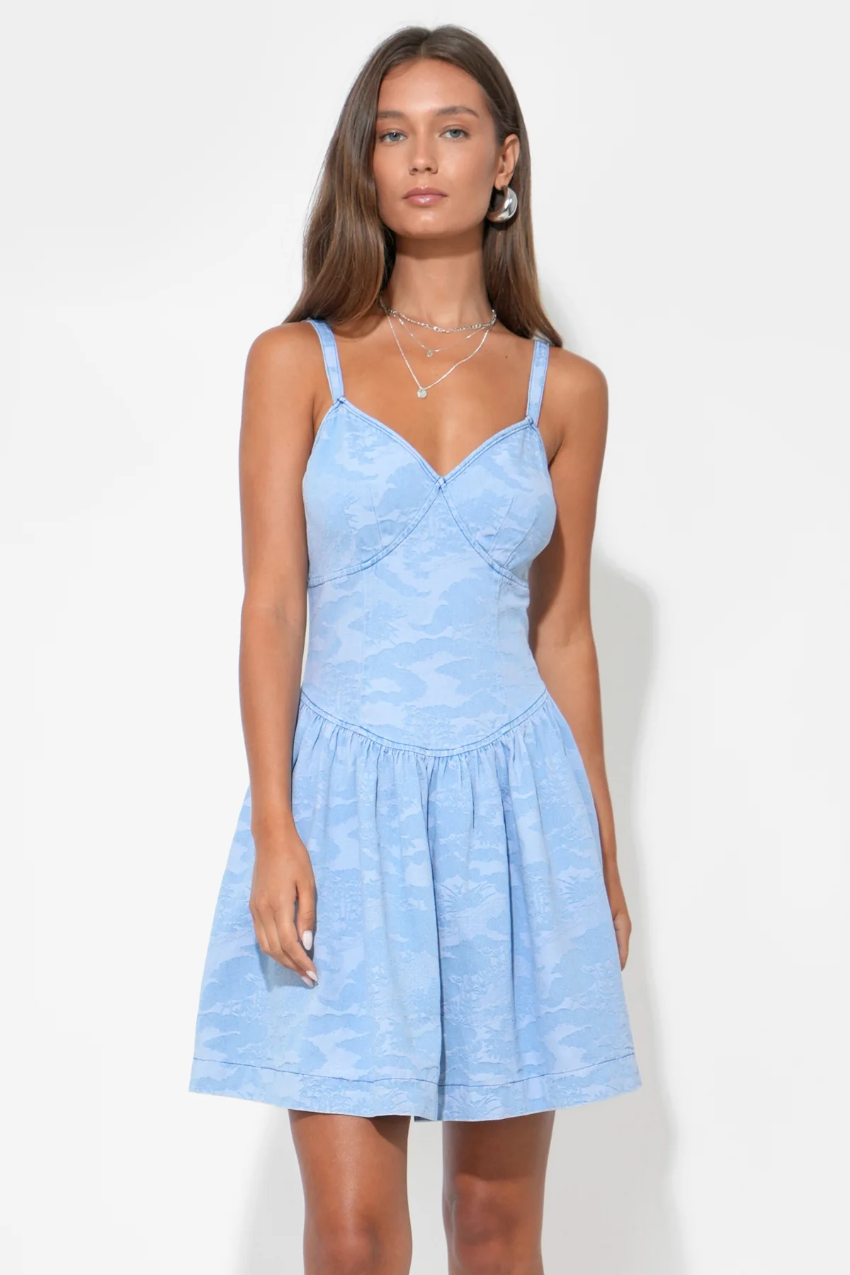 Myla Jacquard Denim Mini Dress - Image 4