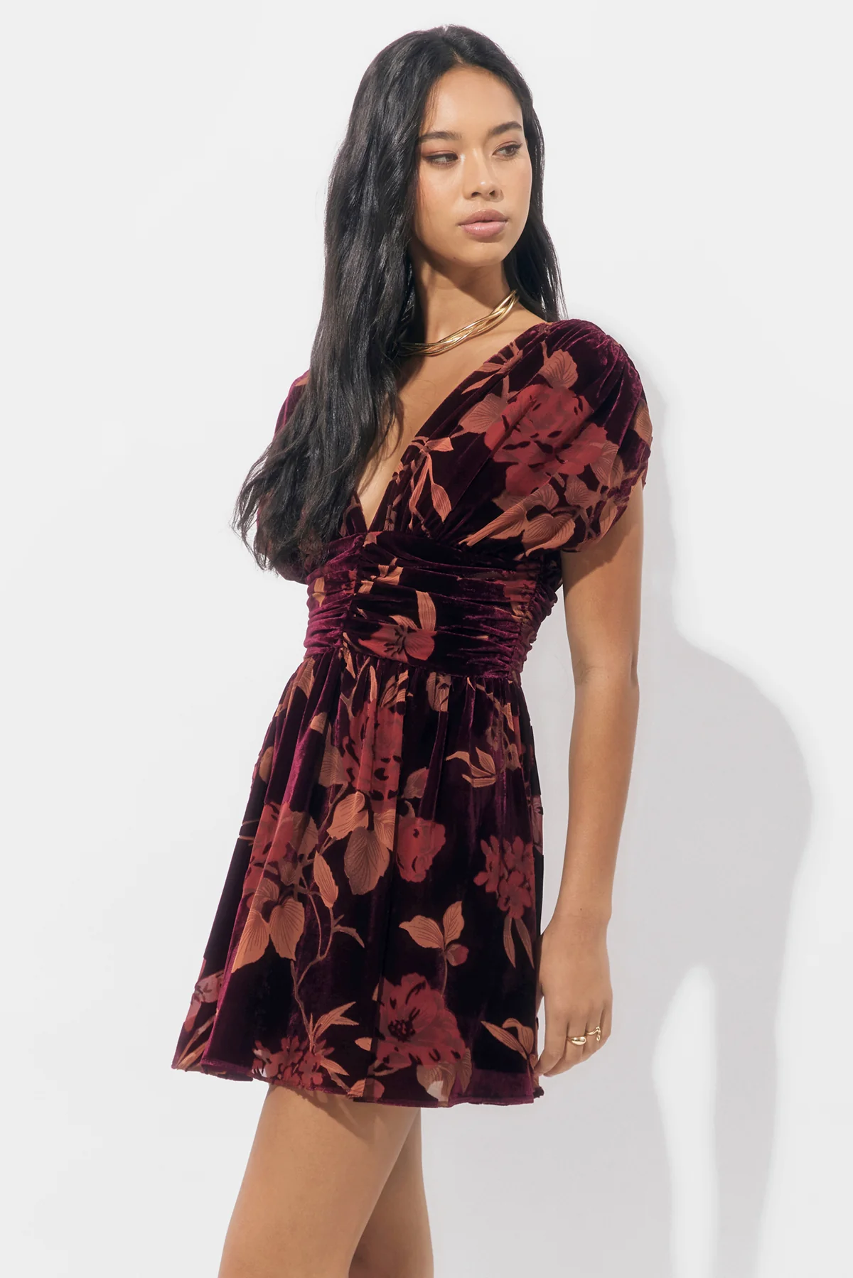Myla Ruched Velvet Burnout Mini Dress - Image 3