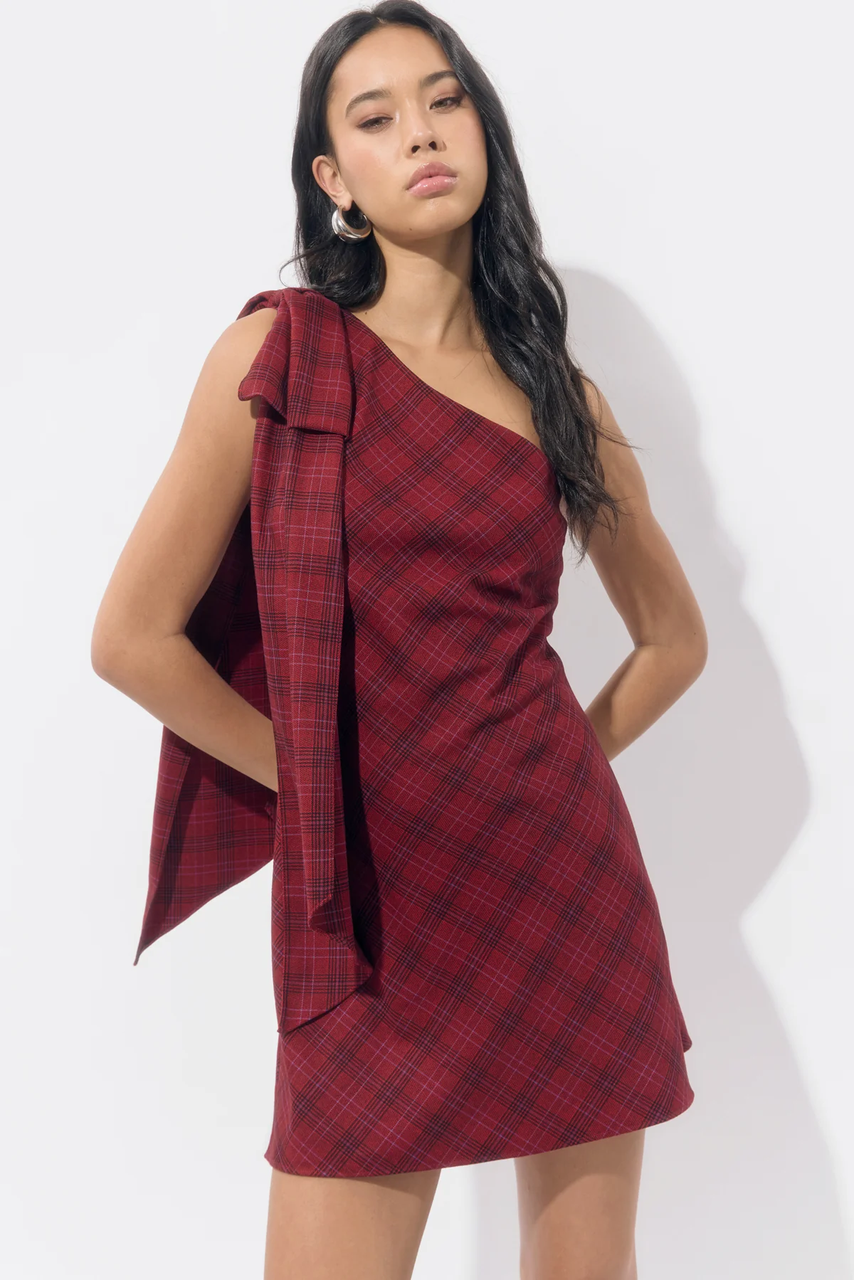 Nessi One Shoulder Plaid Mini Dress