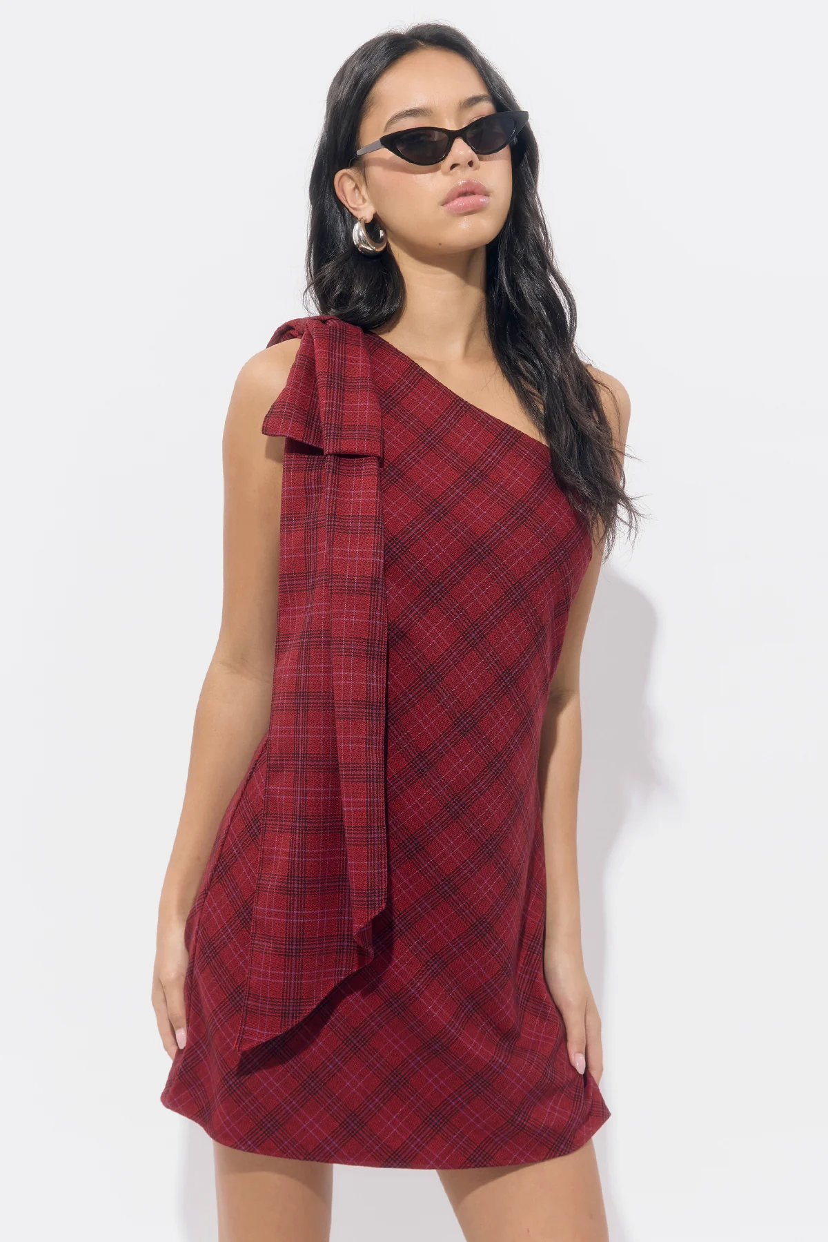 Nessi One Shoulder Plaid Mini Dress - Image 2