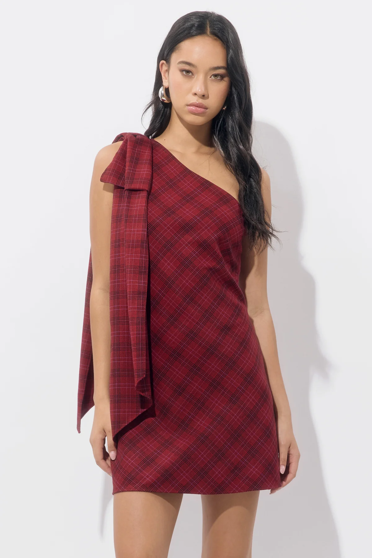 Nessi One Shoulder Plaid Mini Dress - Image 3