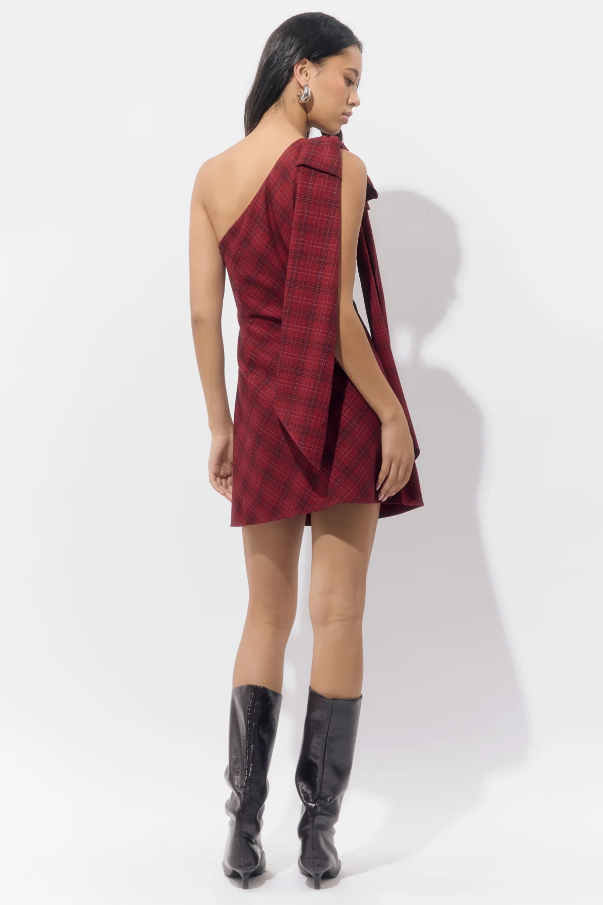 Nessi One Shoulder Plaid Mini Dress - Image 4