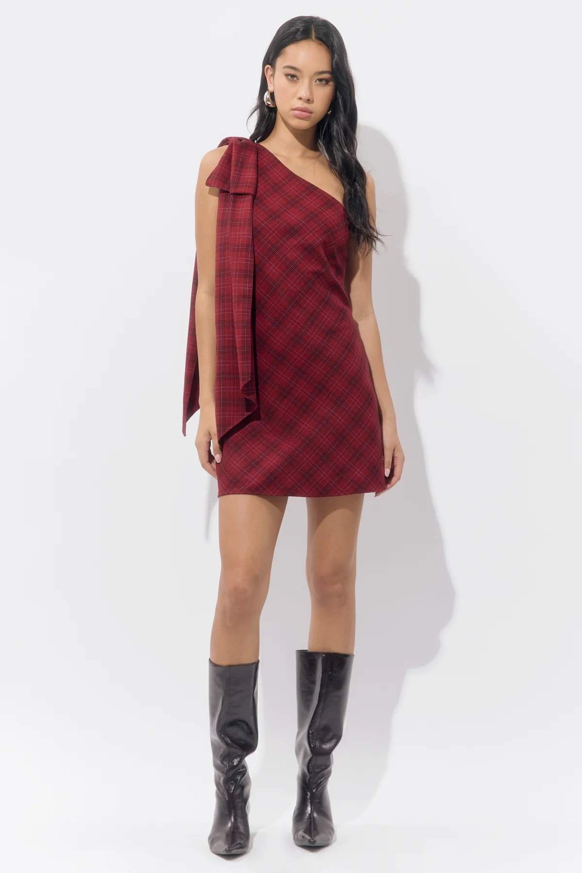 Nessi One Shoulder Plaid Mini Dress - Image 5